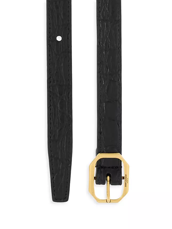 Frame Buckle Thin Belt in Smooth Leather