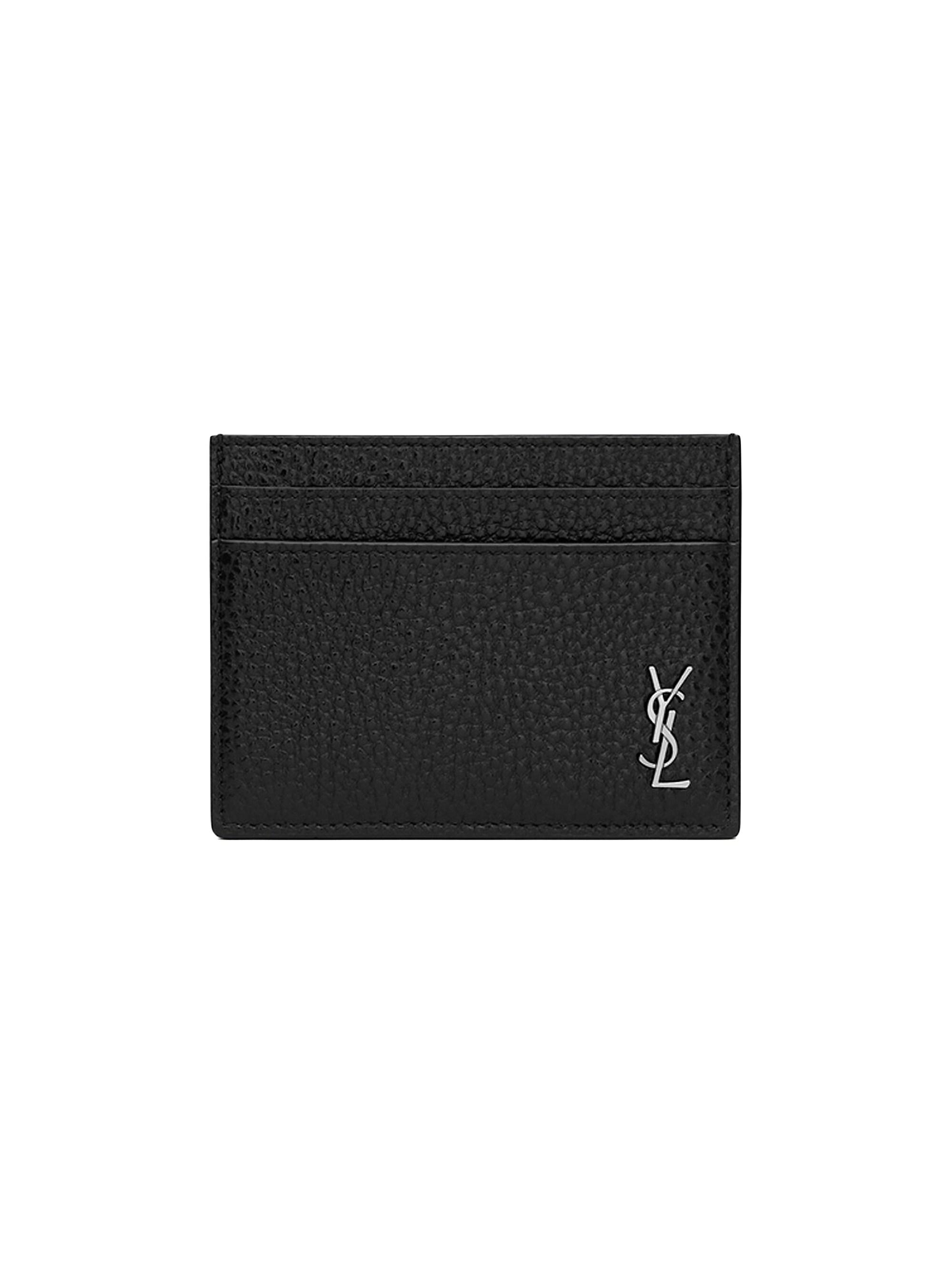 Saint Laurent Business Card Holder With Flap In Grain De Poudre