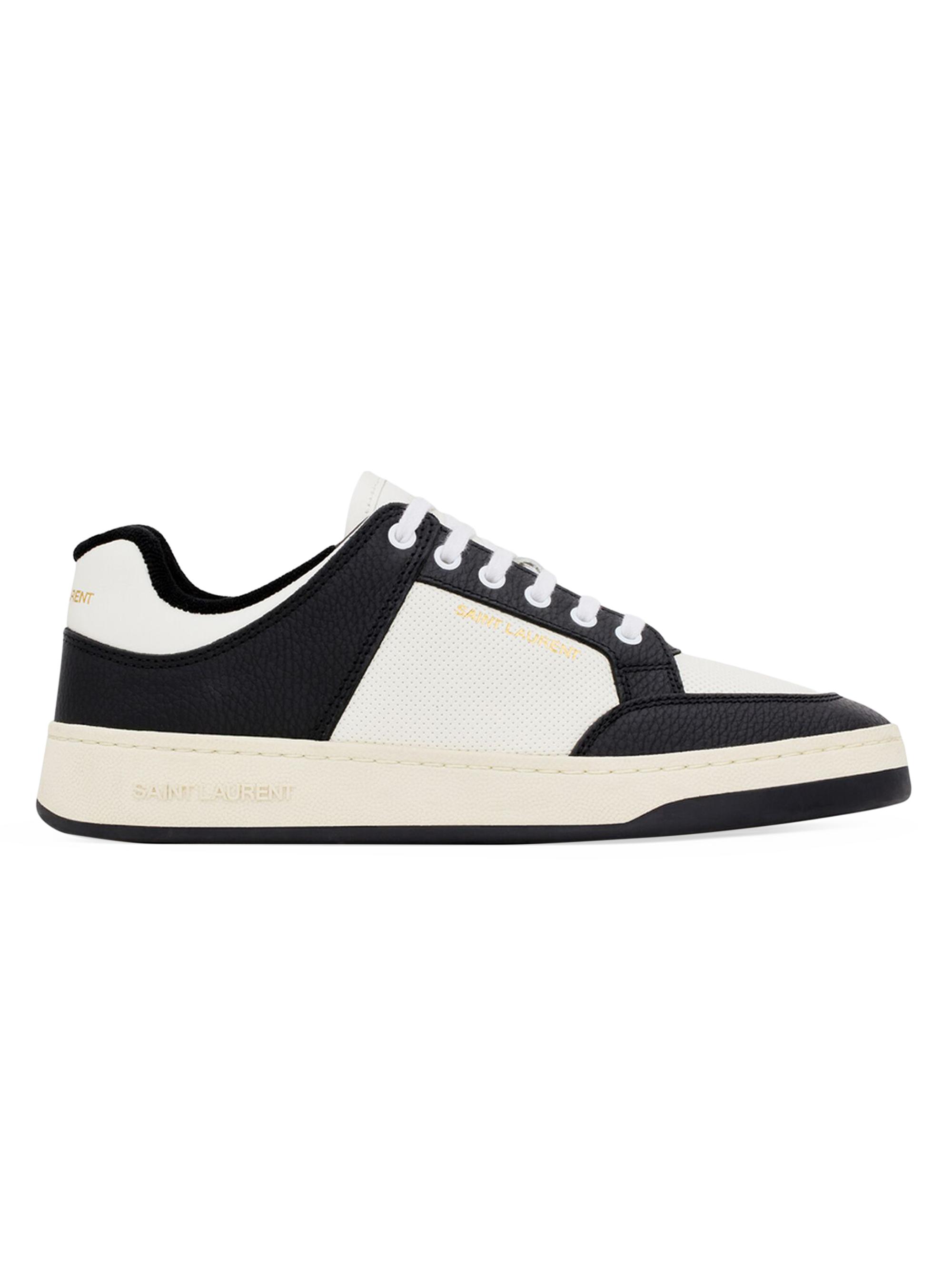 Saint Laurent Men's SL/61 Low-Top Sneakers in Grained Leather - White Black