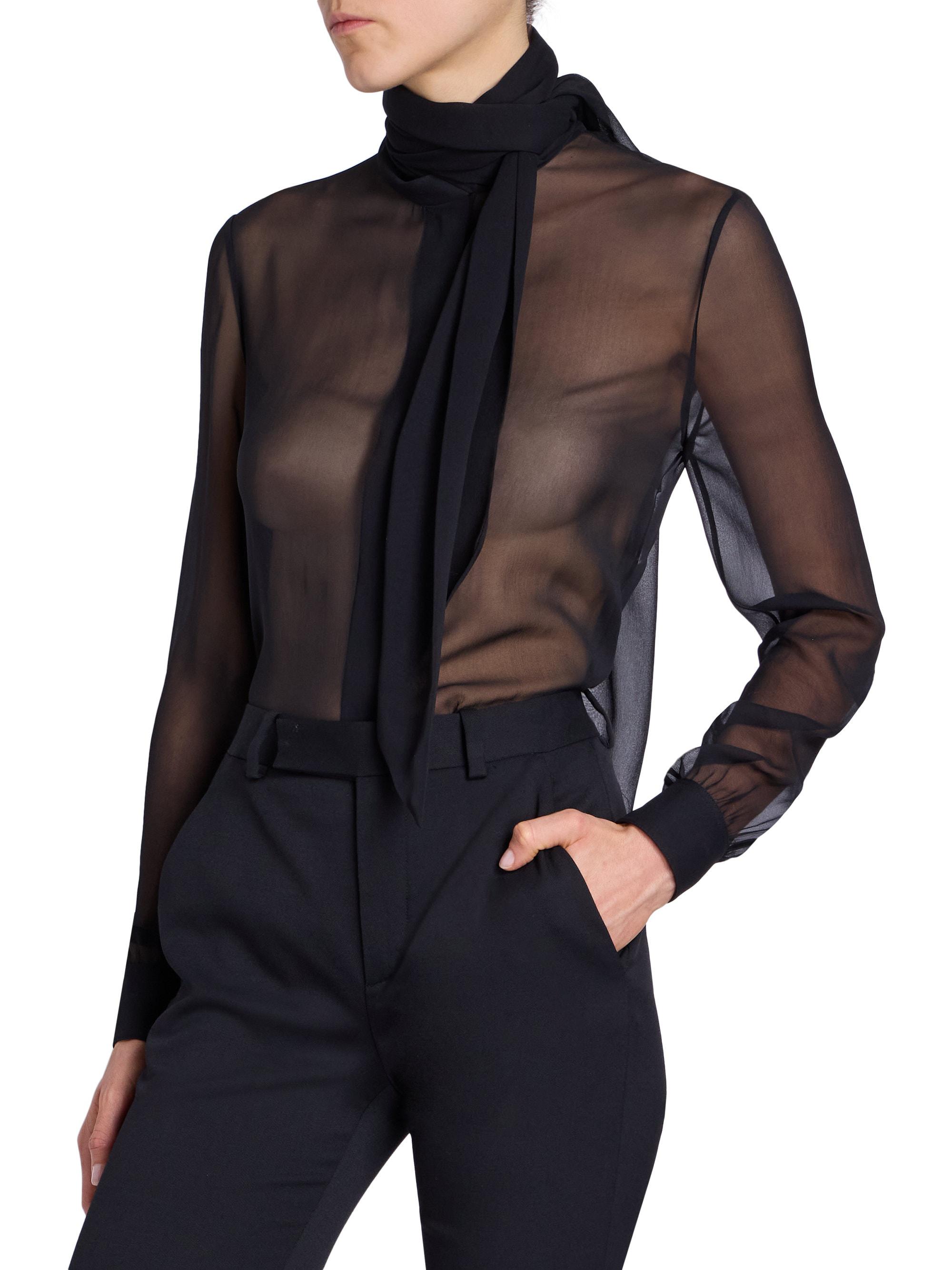 Saint Laurent Blouse in Silk Muslin Crepe | Saks Fifth Avenue