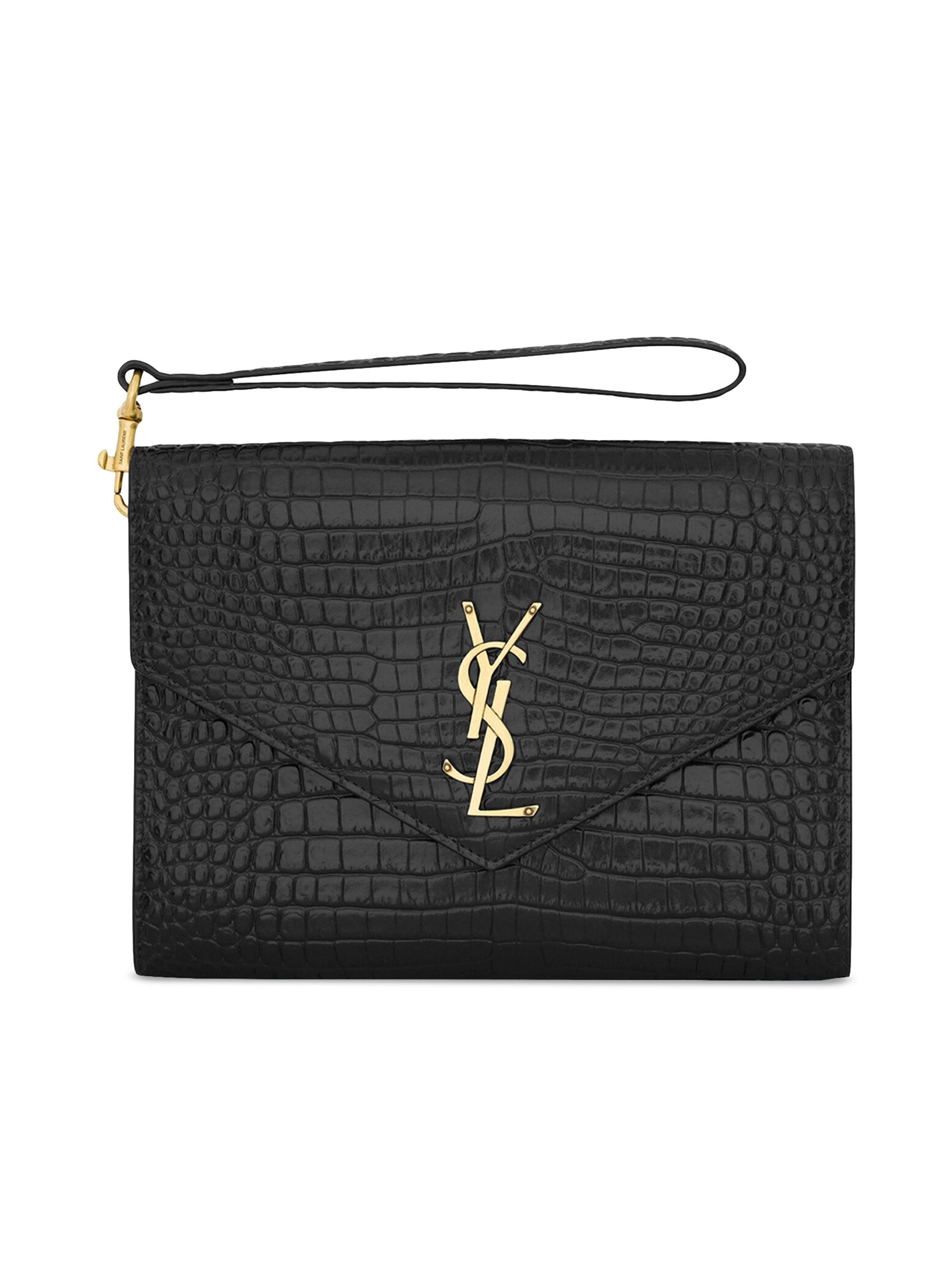 Saint Laurent 折り畳み式ポーチ Saint Laurent Cassandre Flap Pouch in Crocodile-Embossed Shiny