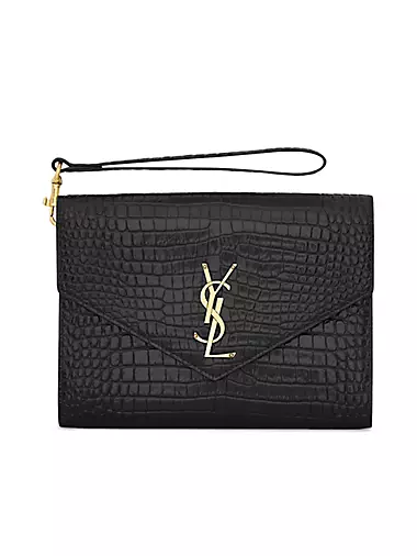 Cassandre Flap Pouch in Crocodile-Embossed Shiny Leather