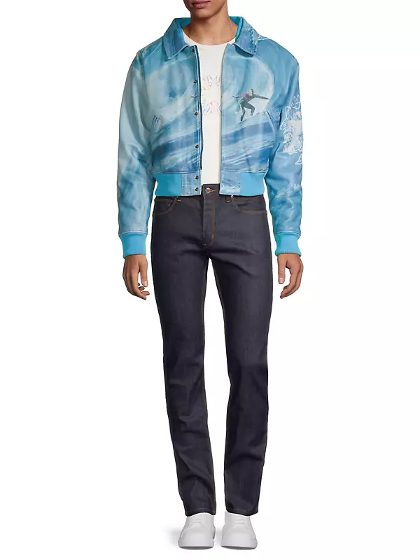 ERL Blue Graphic Leather Jacket ERL