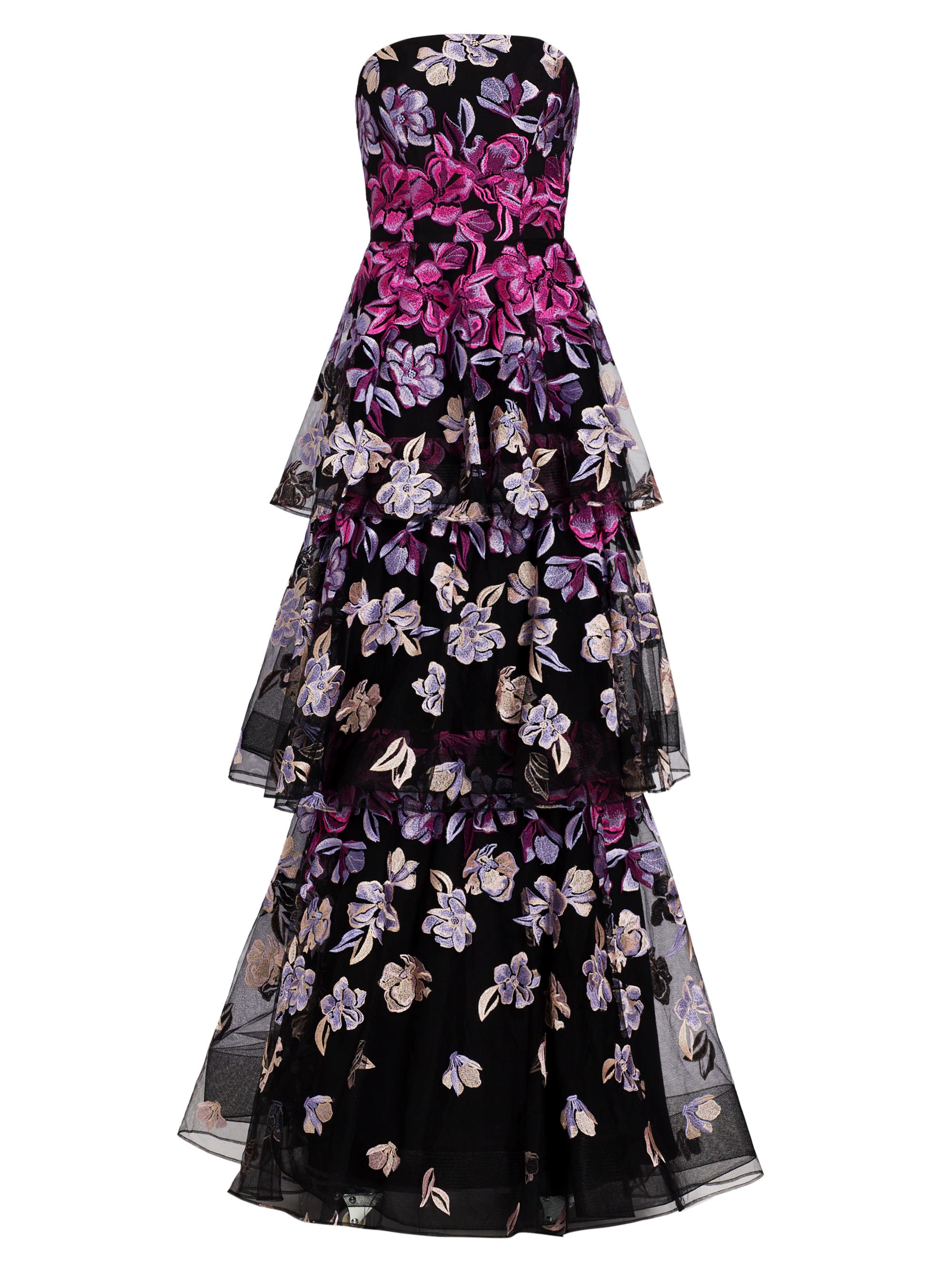 Marchesa Notte Women's Embroidered Tiered Gown - Black Fuchsia
