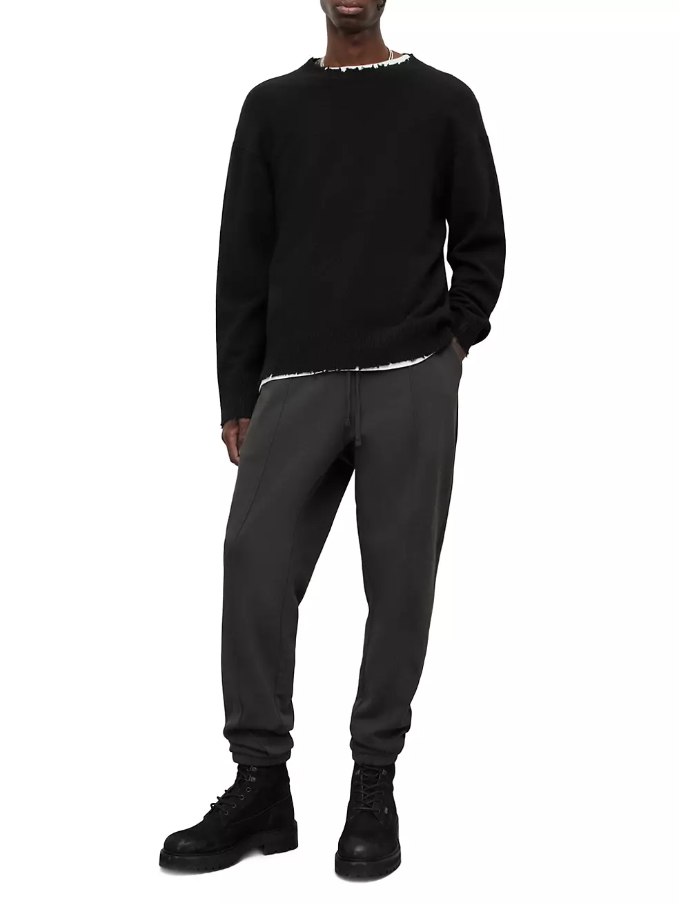 Shop AllSaints Luka Distressed Crewneck Sweater | Saks Fifth Avenue