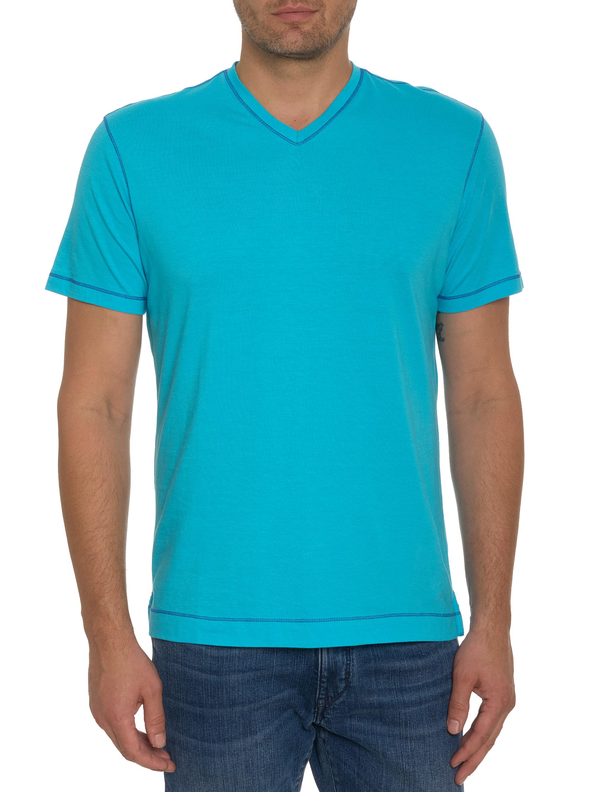 Contrast V-neck Cotton T-shirt