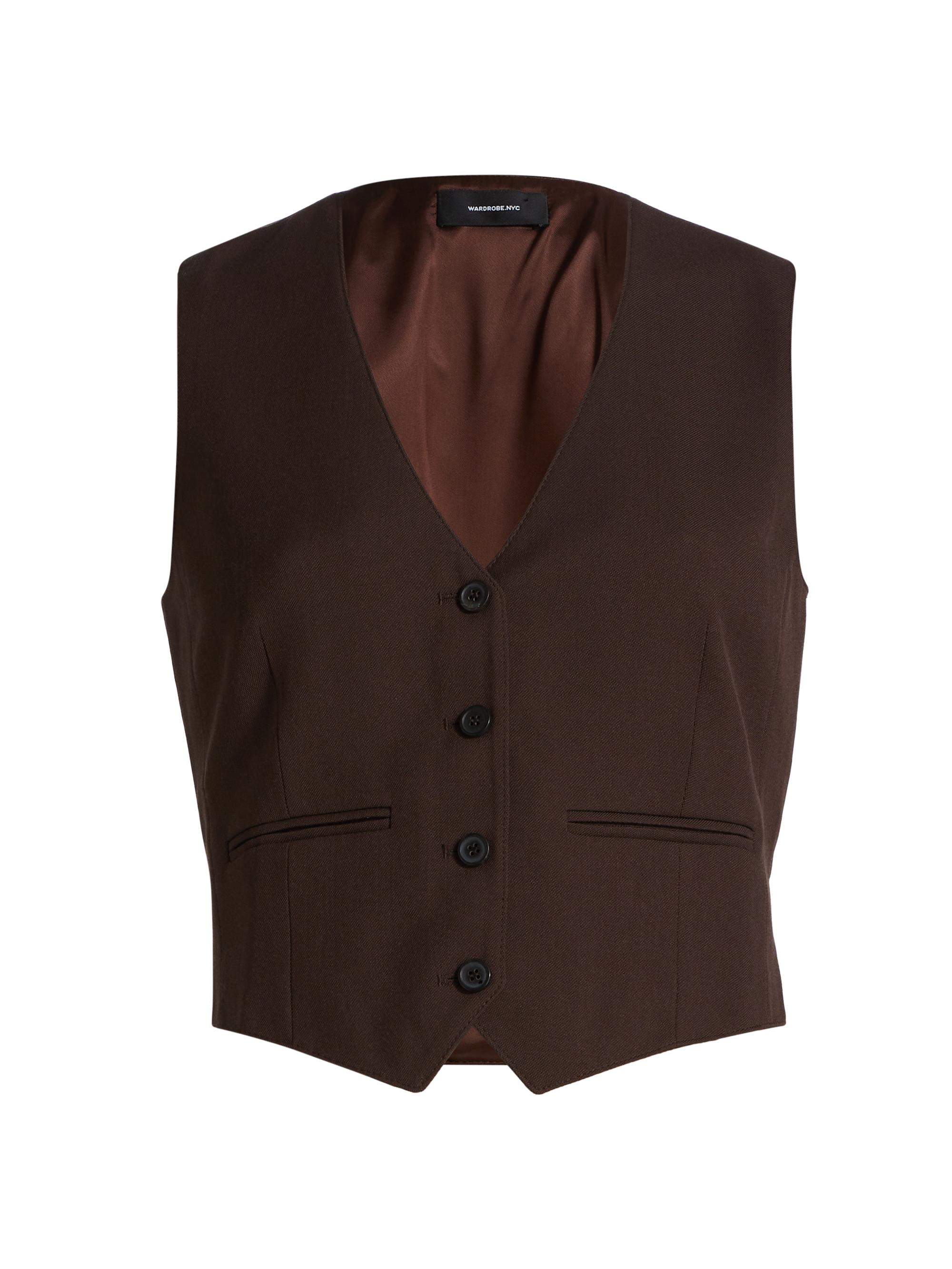 WARDROBE.NYC Women's Virgin Wool Cropped Vest - Dark Brown