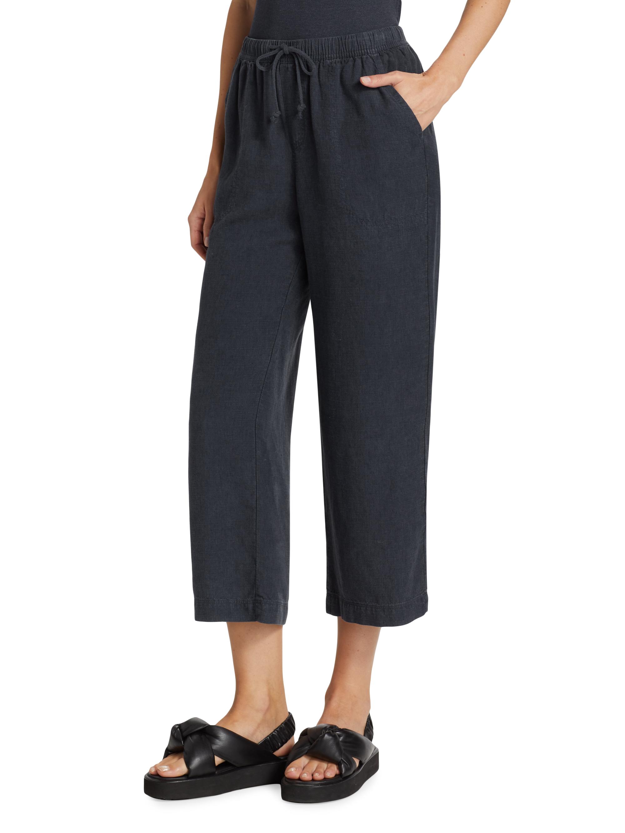 KHOKI　\"Wide-leg cropped pants 　col.Navy Wide Leg Cargo Capri Pants In Stretch Linen - Oxford Navy