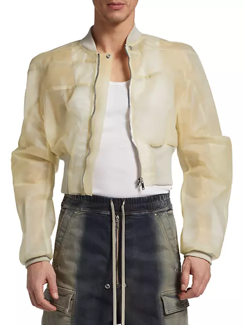 Shop Rick Owens Girdered Transparent Leather Cropped Bomber Jacket