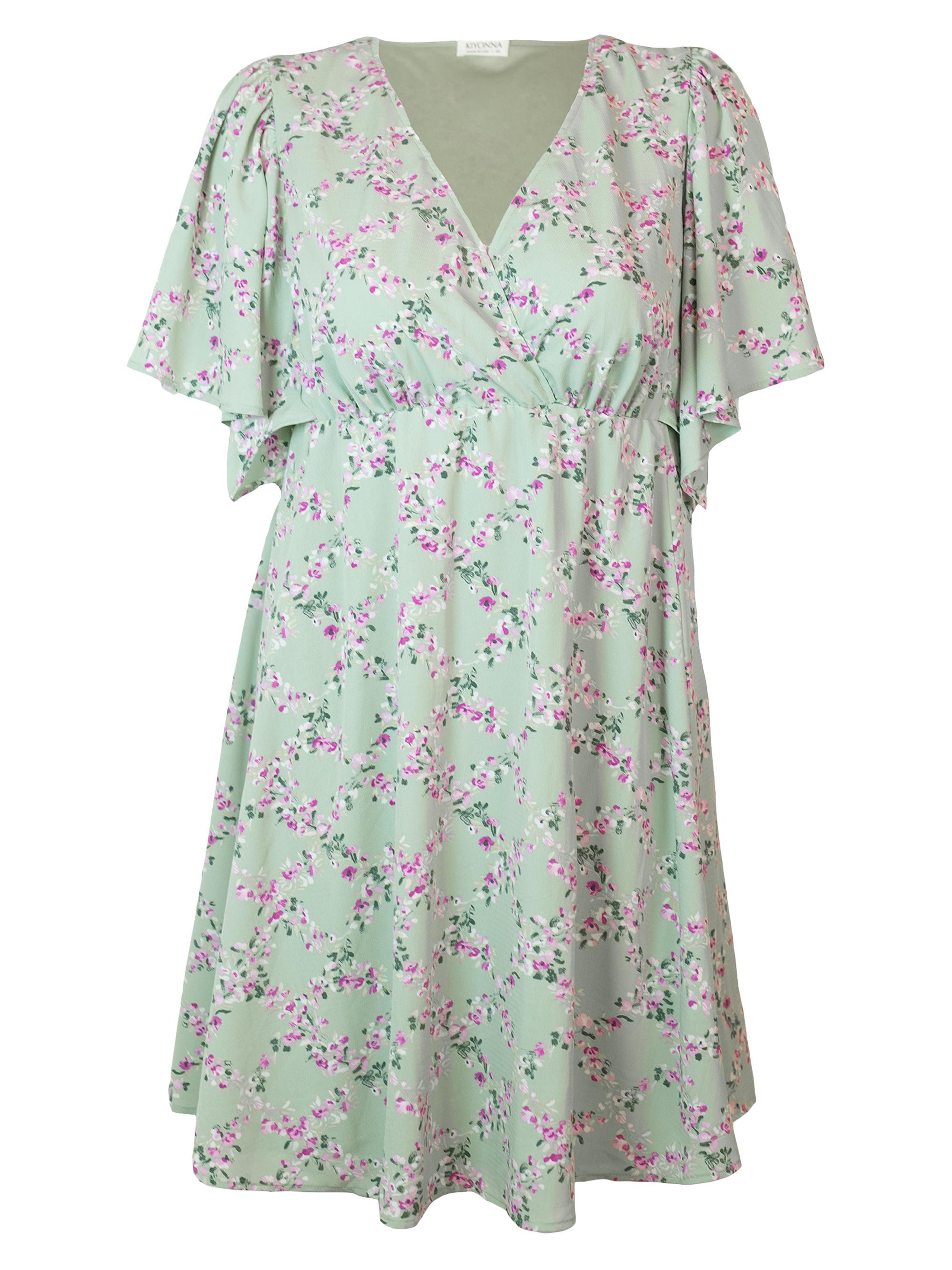 Kiyonna Women's Plus Florence Flutter-Sleeve Dress - Sage Trellis Print