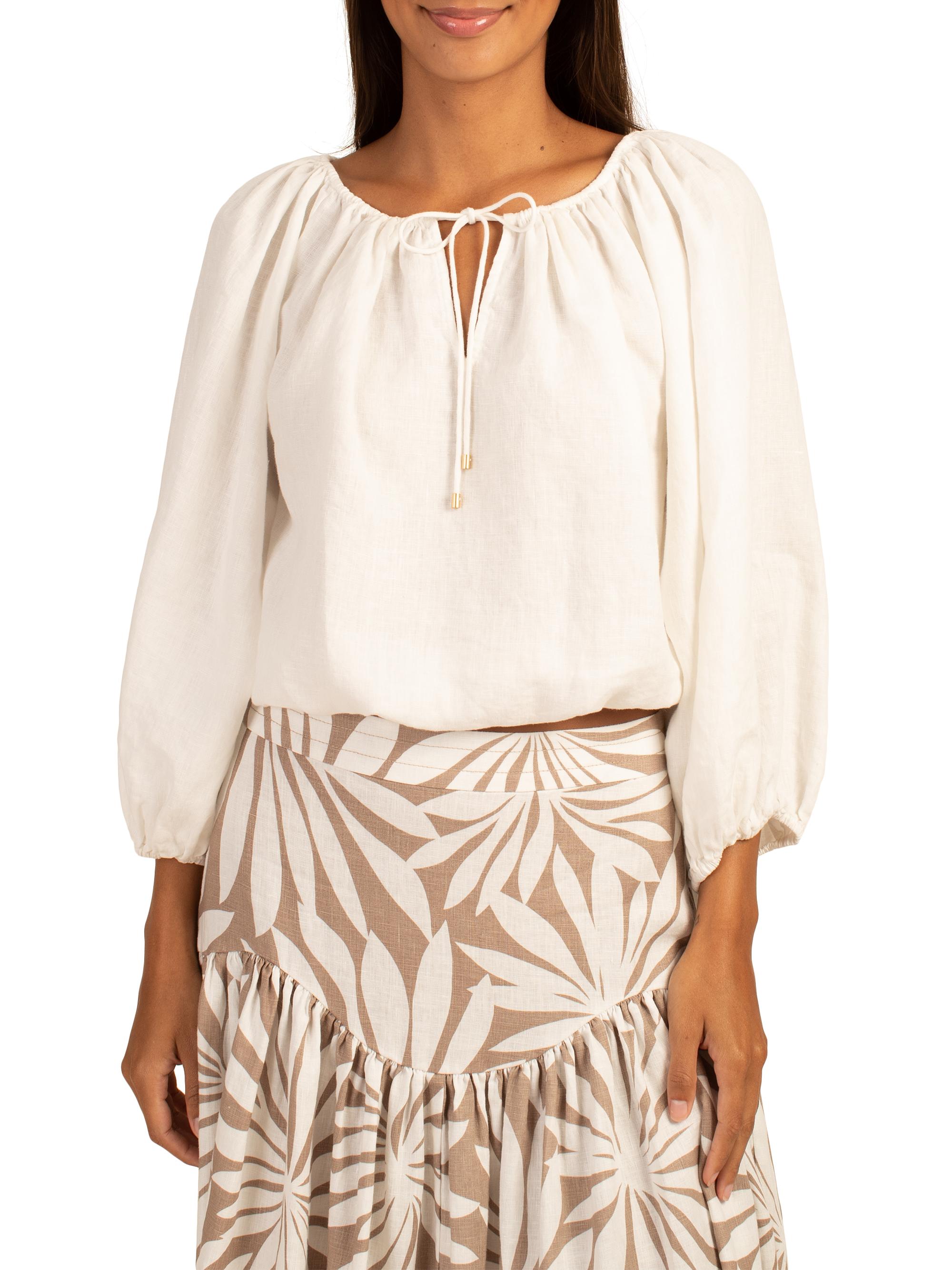 Trina Turk Women's Lunah Balloon-Sleeve Linen Top - White