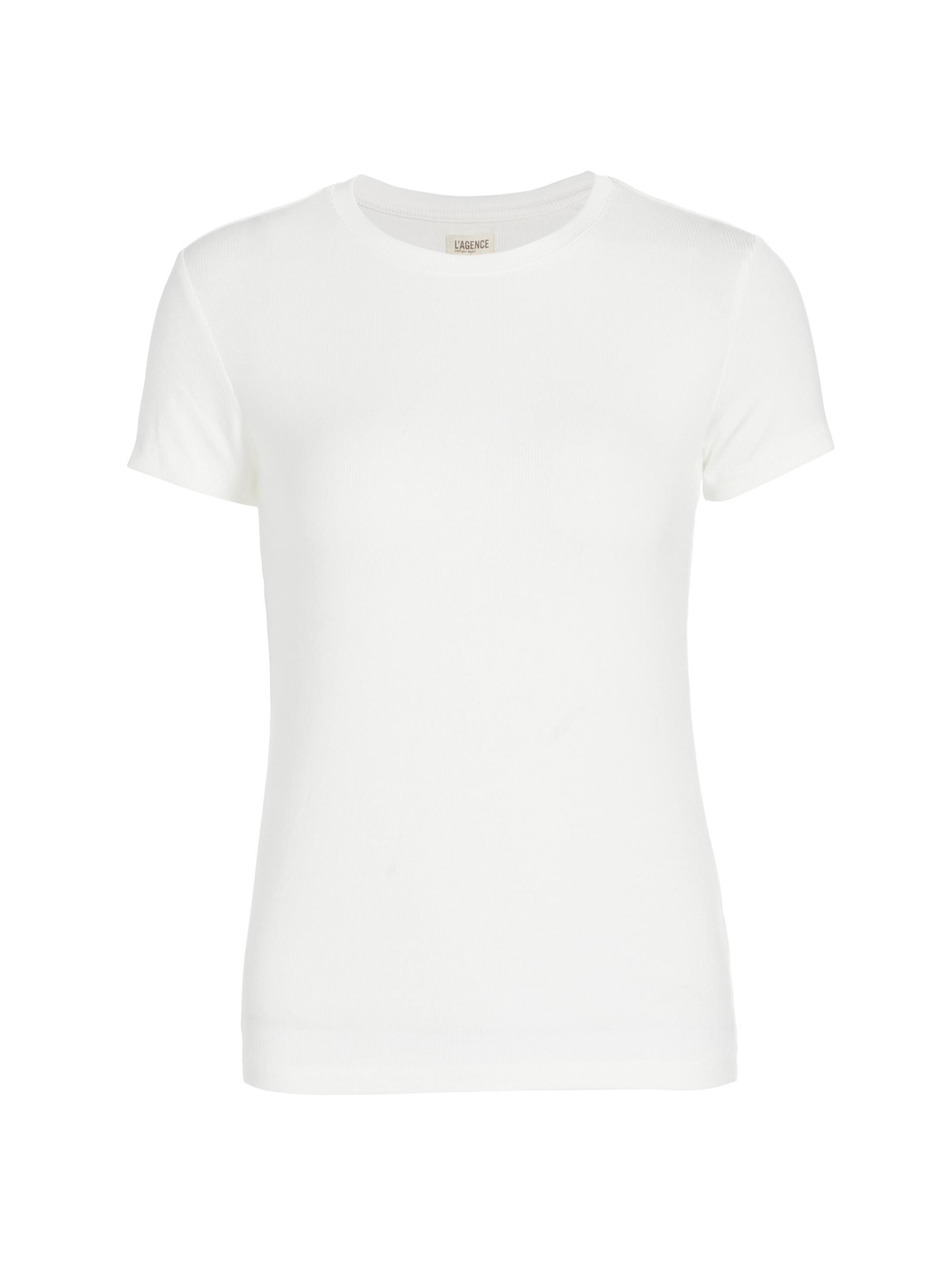 L'AGENCE Women's Ressi Rib-Knit Crewneck Tee - White