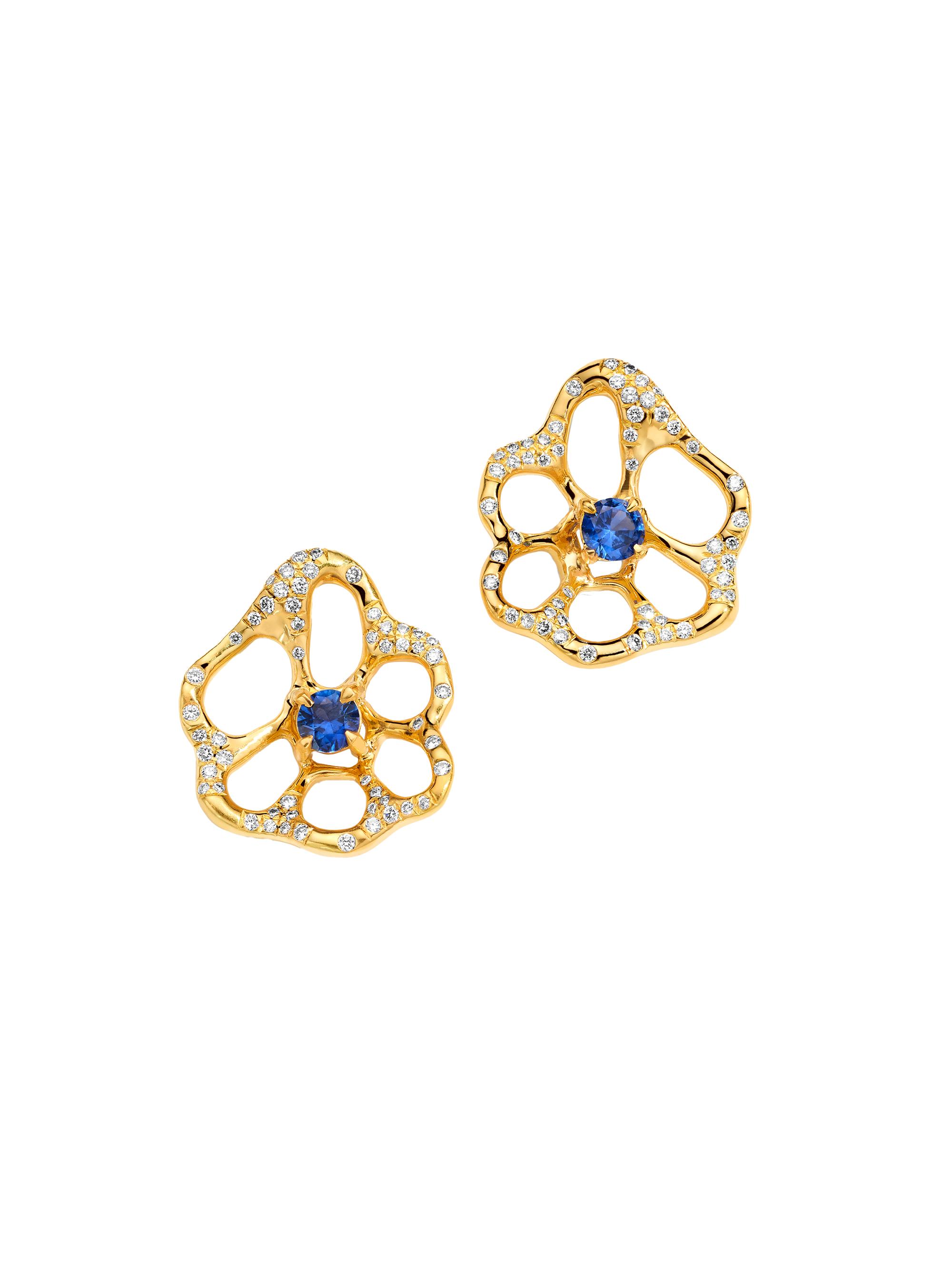Ippolita Women's Stardust Drizzle Flora  18K Yellow Gold, Blue Sapphire & 0.40 TCW Diamond Stud Earrings - Yellow Gold