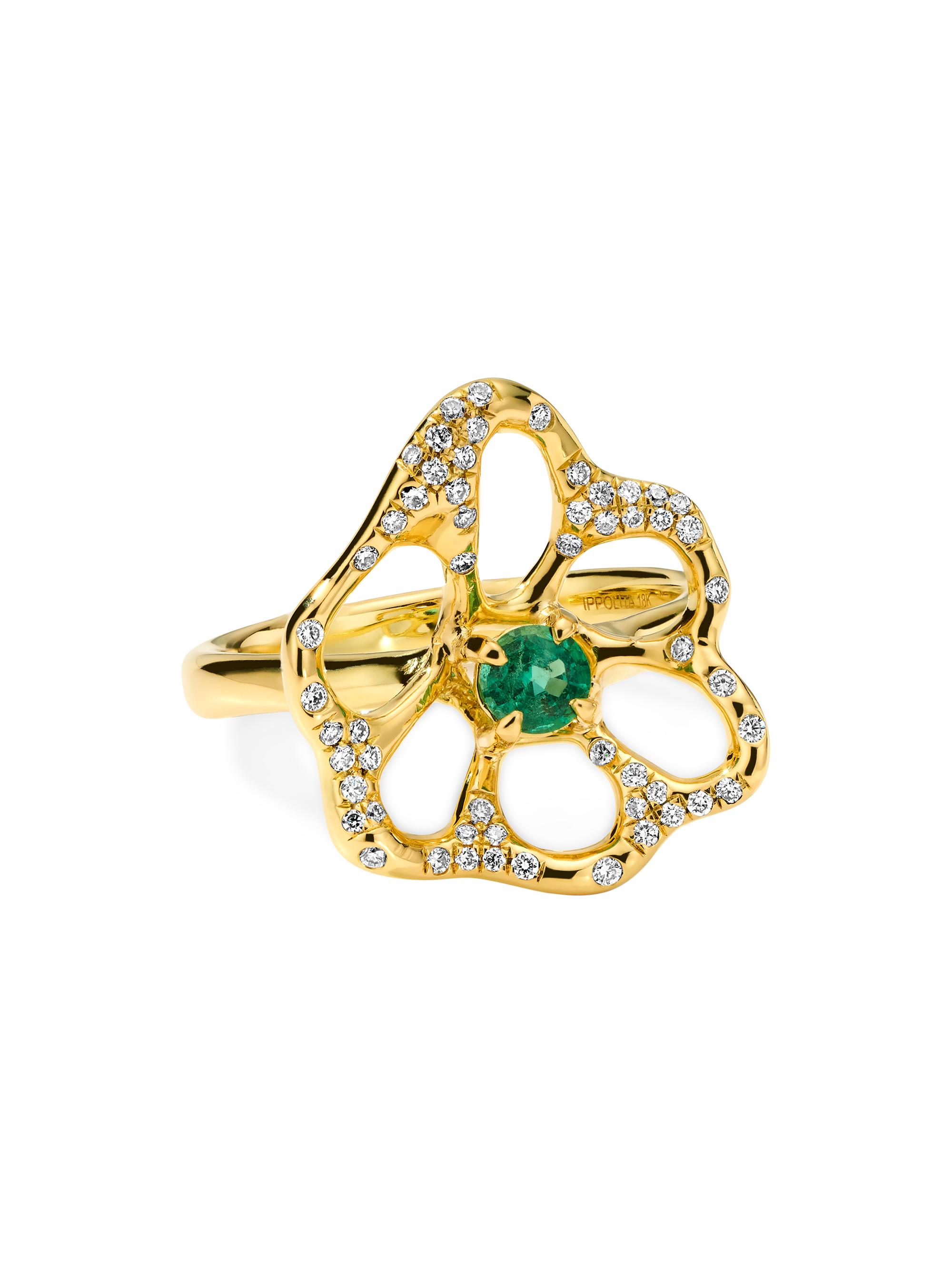 Ippolita Women's Stardust 18K Yellow Gold, Emerald & 0.21 TCW Diamond Medium Flower Ring - Green Emerald