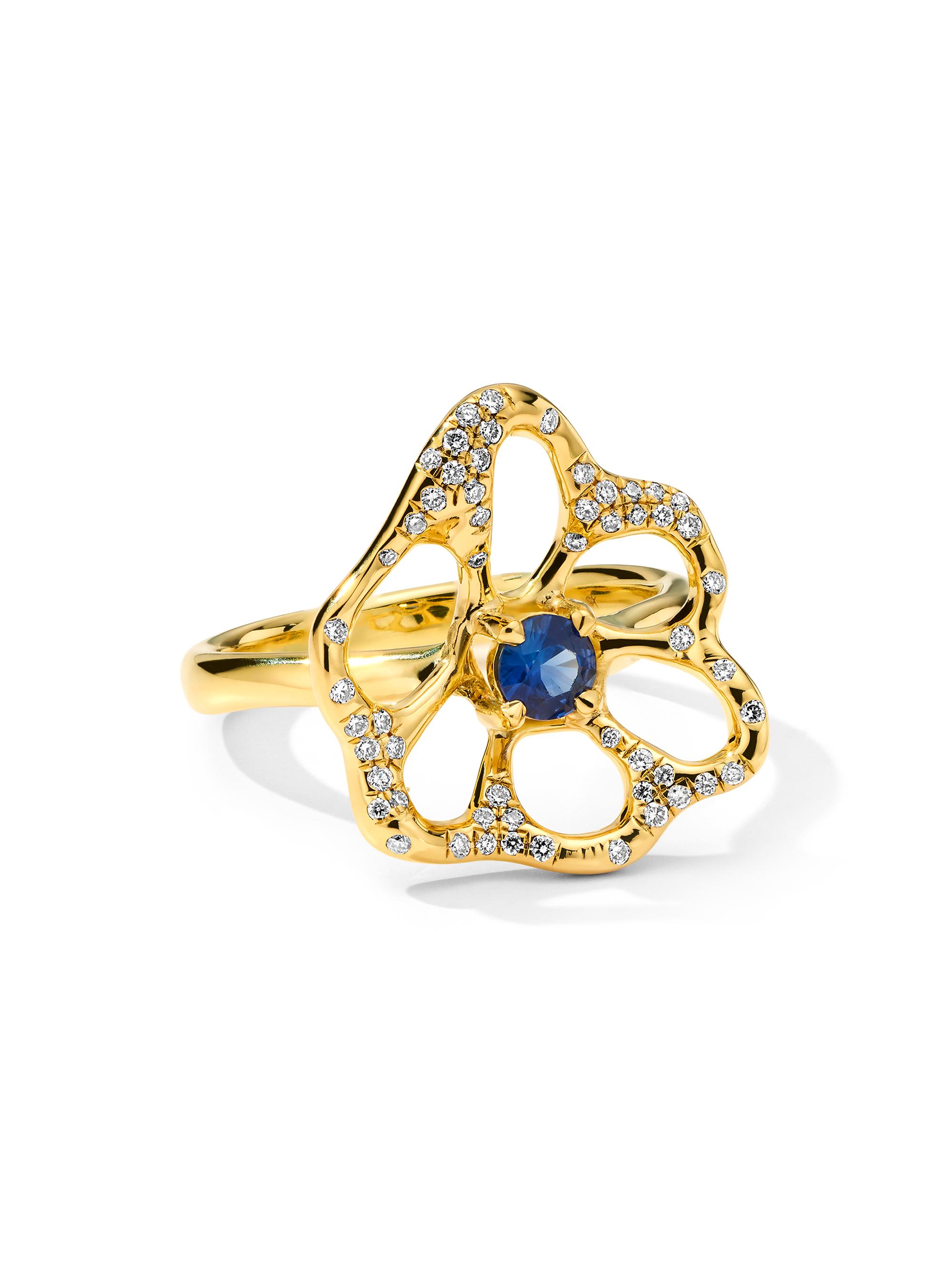 Ippolita Women's Stardust 18K Yellow Gold, Blue Sapphire & 0.21 TCW Diamond Medium Flower Ring - Blue Sapphire