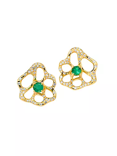 Stardust 18K Yellow Gold, Emerald & 0.3 TCW Diamond Stud Earrings