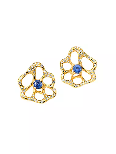 Stardust 18K Yellow Gold, Blue Sapphire & 0.3 TCW Diamond Stud Earrings