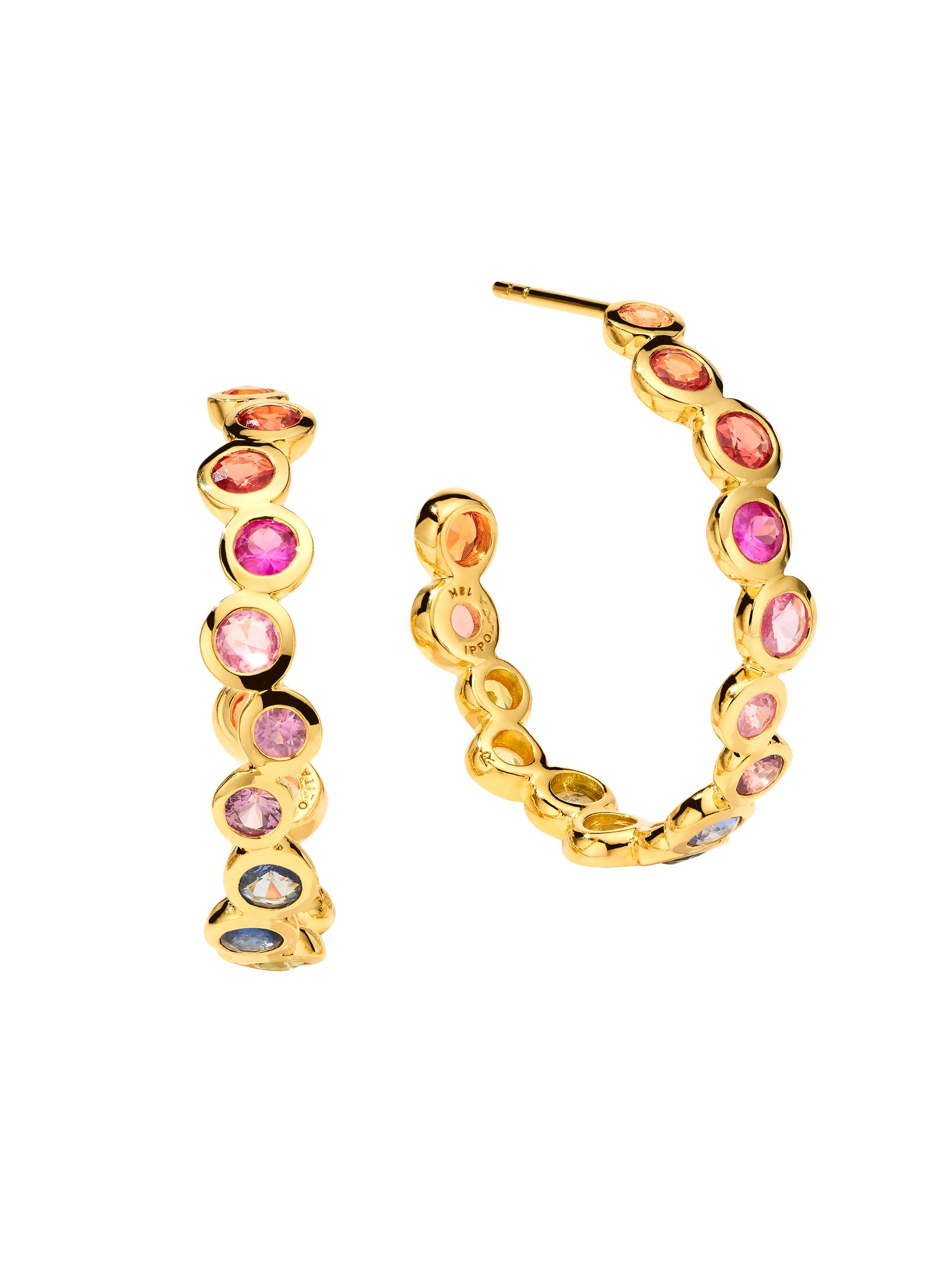 Ippolita Women's Stardust Starlet #2 18K Yellow Gold & Rainbow Sapphire Hoop Earrings - Sapphire Rainbow