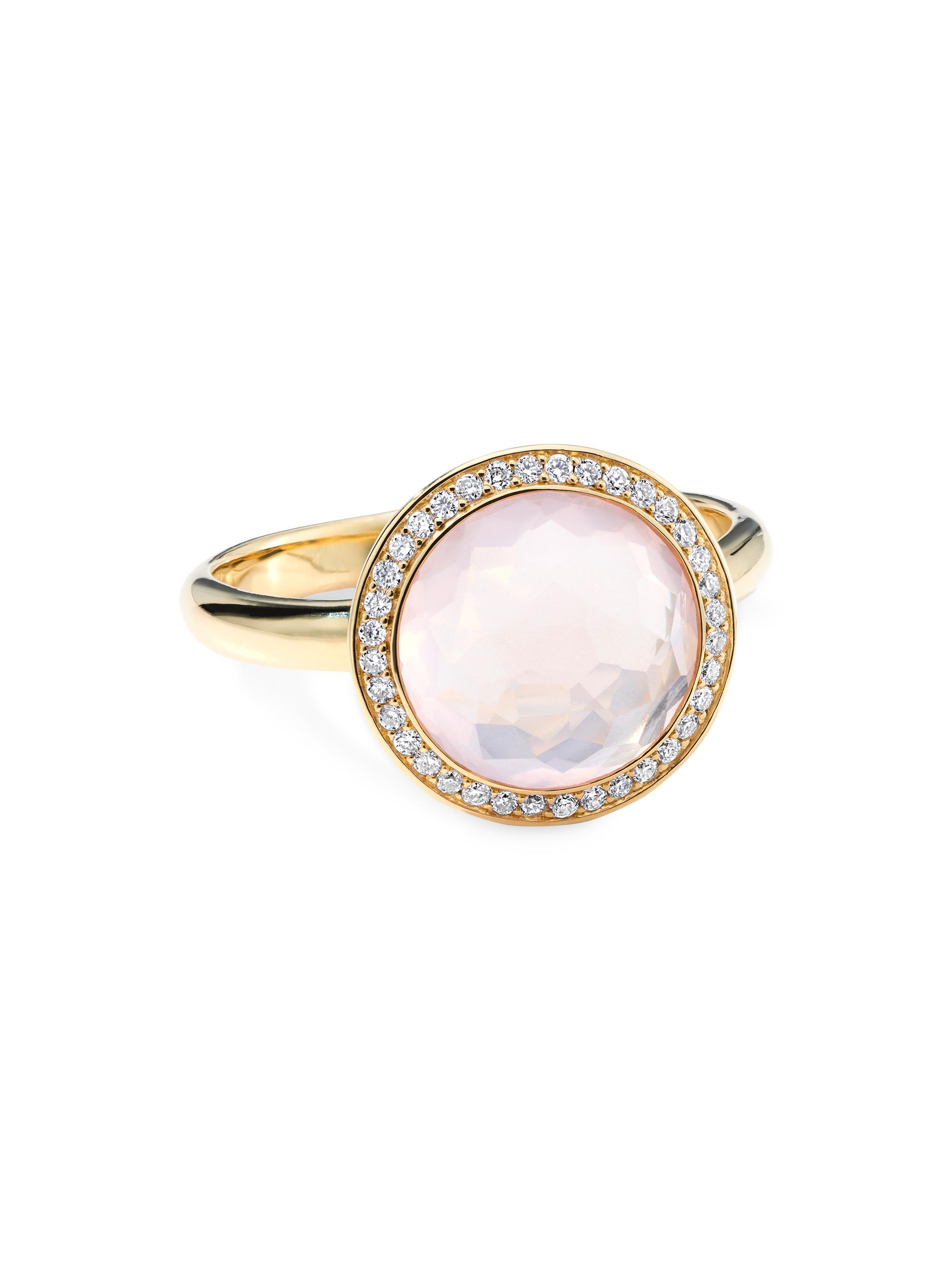 Ippolita Women's Lollipop 18K Yellow Gold, Gemstone & 0.18 TCW Diamond Ring - Rose Quartz