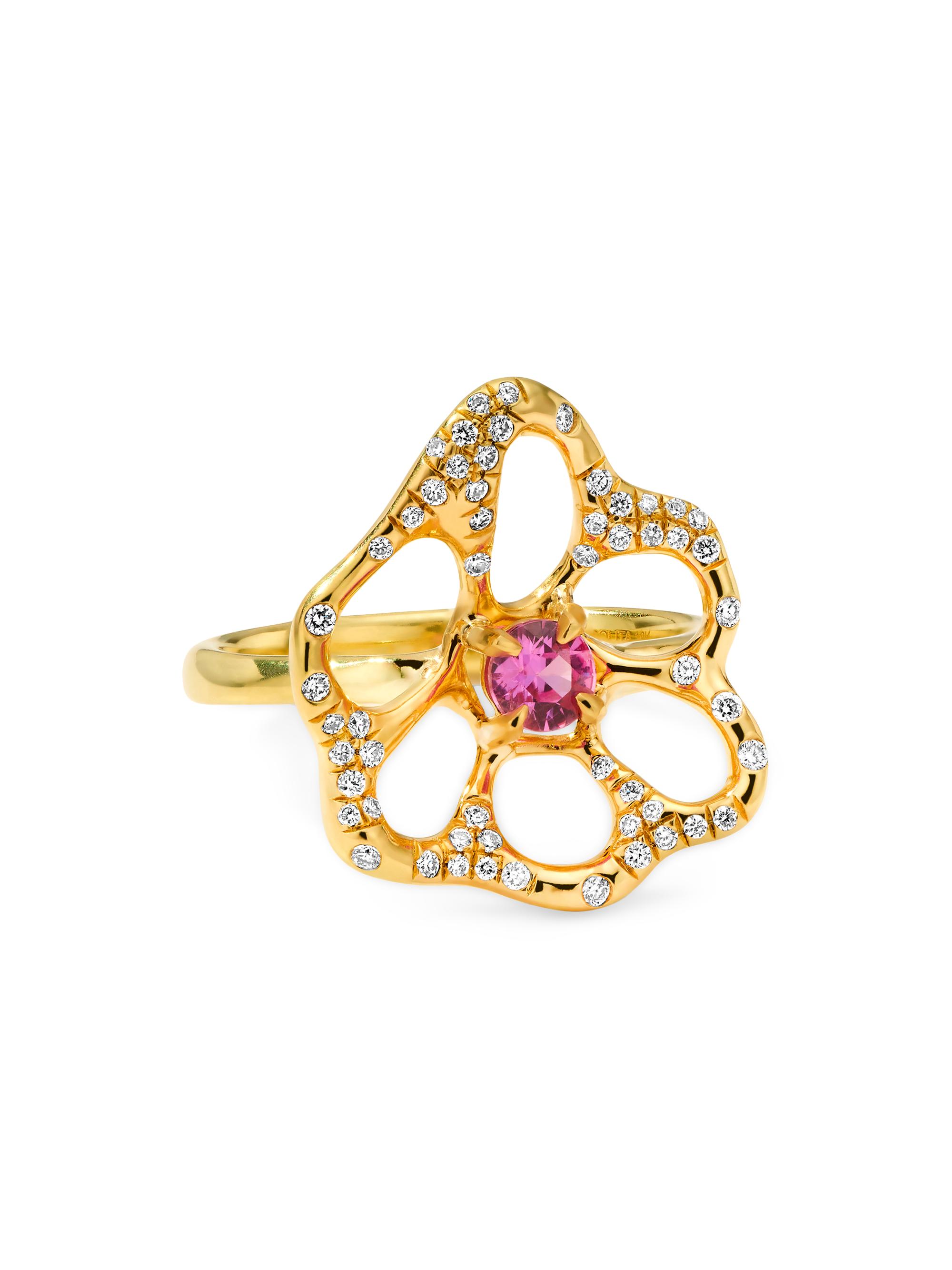 Ippolita Women's Stardust 18K Yellow Gold, Pink Sapphire & 0.21 TCW Diamond Medium Flower Ring - Pink Sapphire