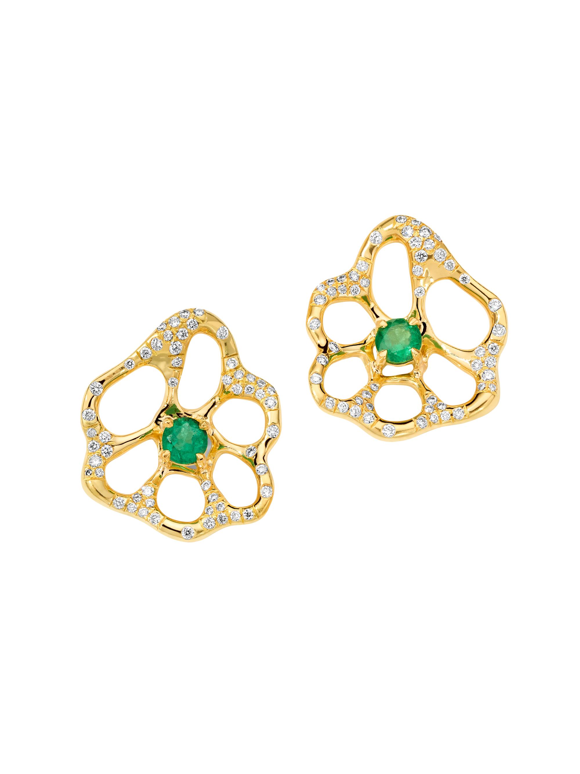 Ippolita Women's Stardust 18K Yellow Gold, Emerald & 0.4 TCW Diamond Stud Earrings - Yellow Gold