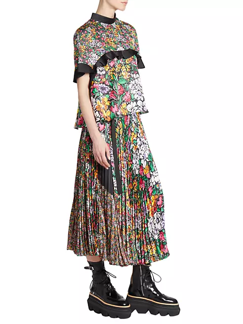 Shop Sacai Floral Print Midi Skirt   Saks Fifth Avenue