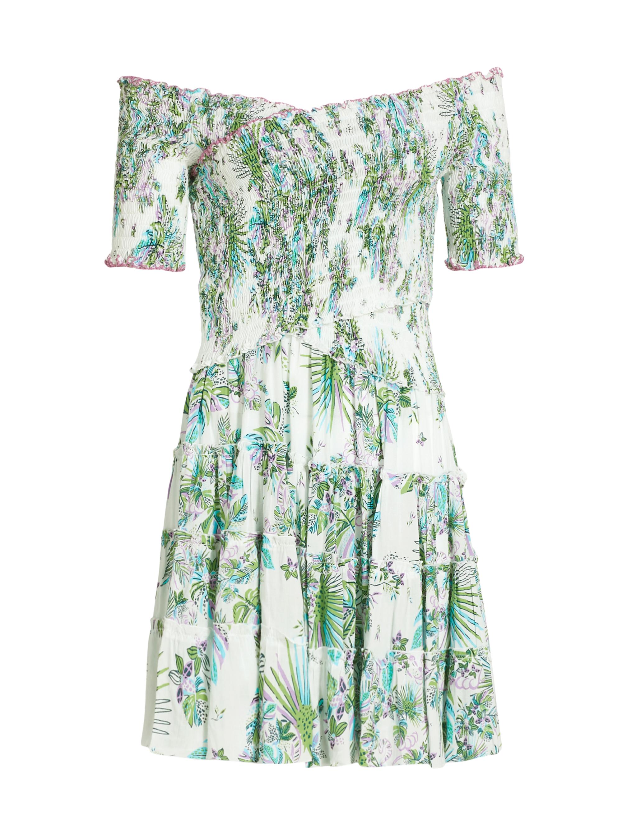 Poupette St Barth Women's Soledad Smocked Off-The-Shoulder Minidress - Aqua Rain Forest