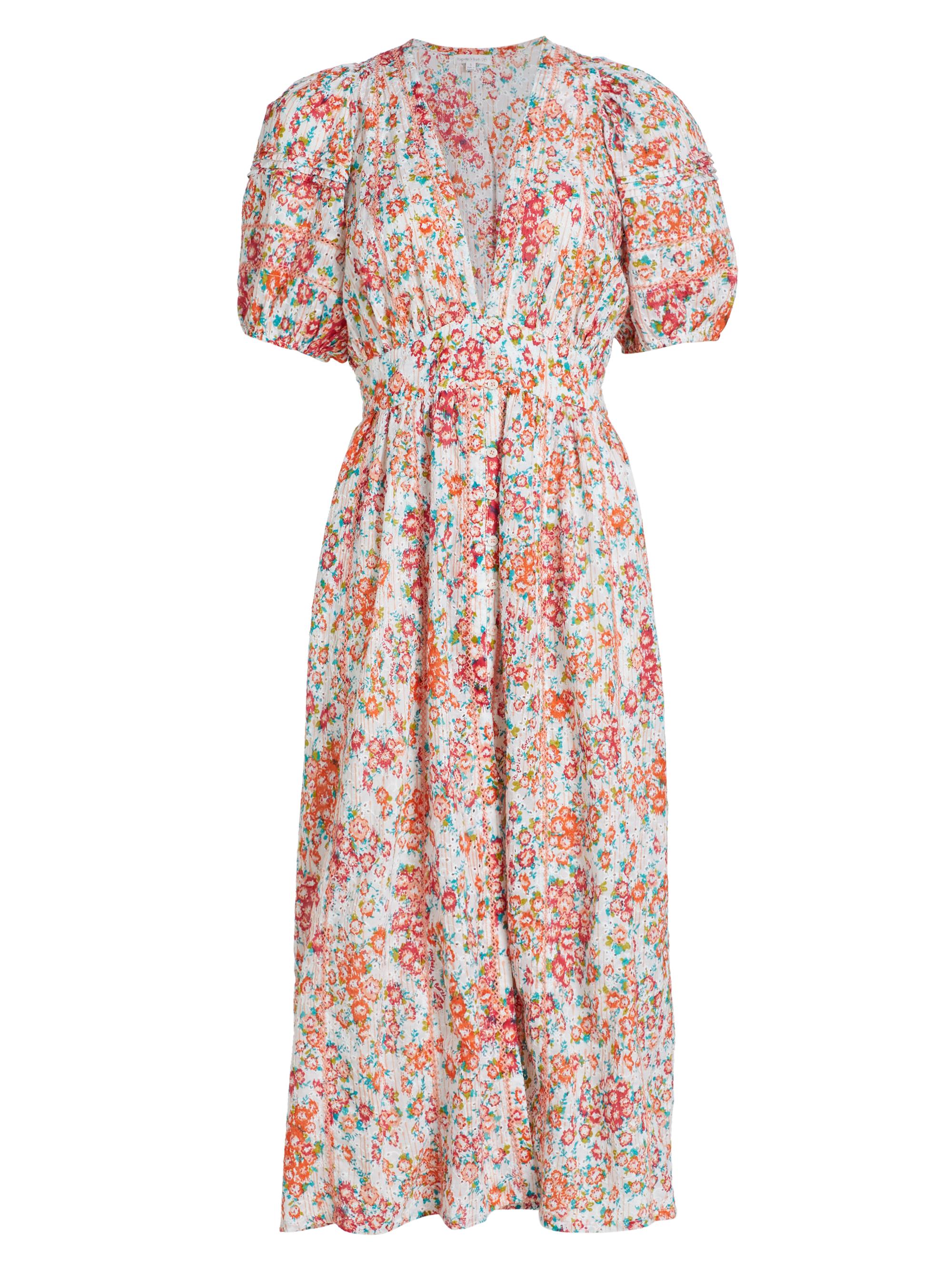 Poupette St Barth Women's Reine Floral Puff-Sleeve Midi-Dress - Pink Aquarelle