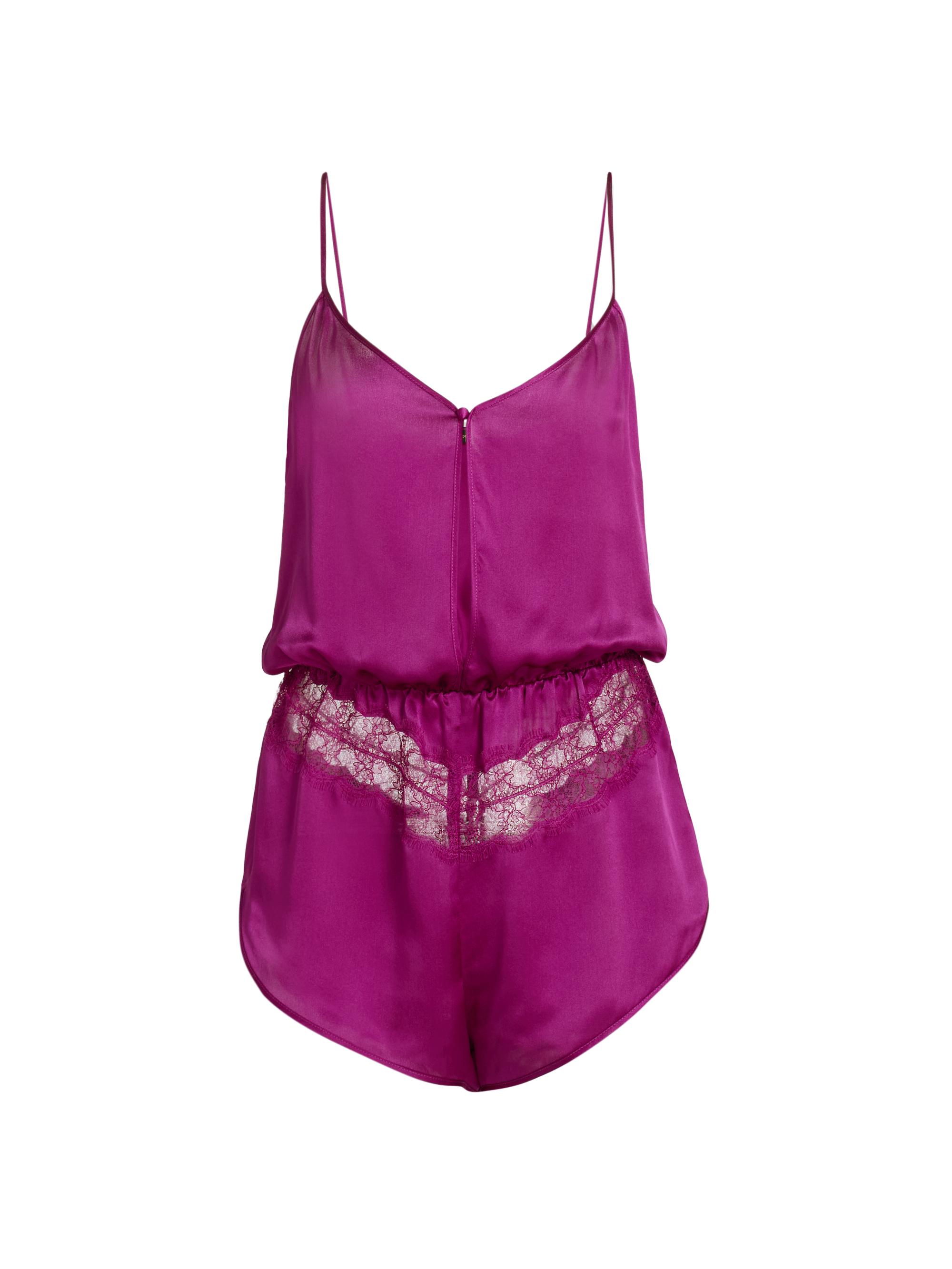 Kiki de Montparnasse Women's Silk Lace-Paneled Teddy - Framboise