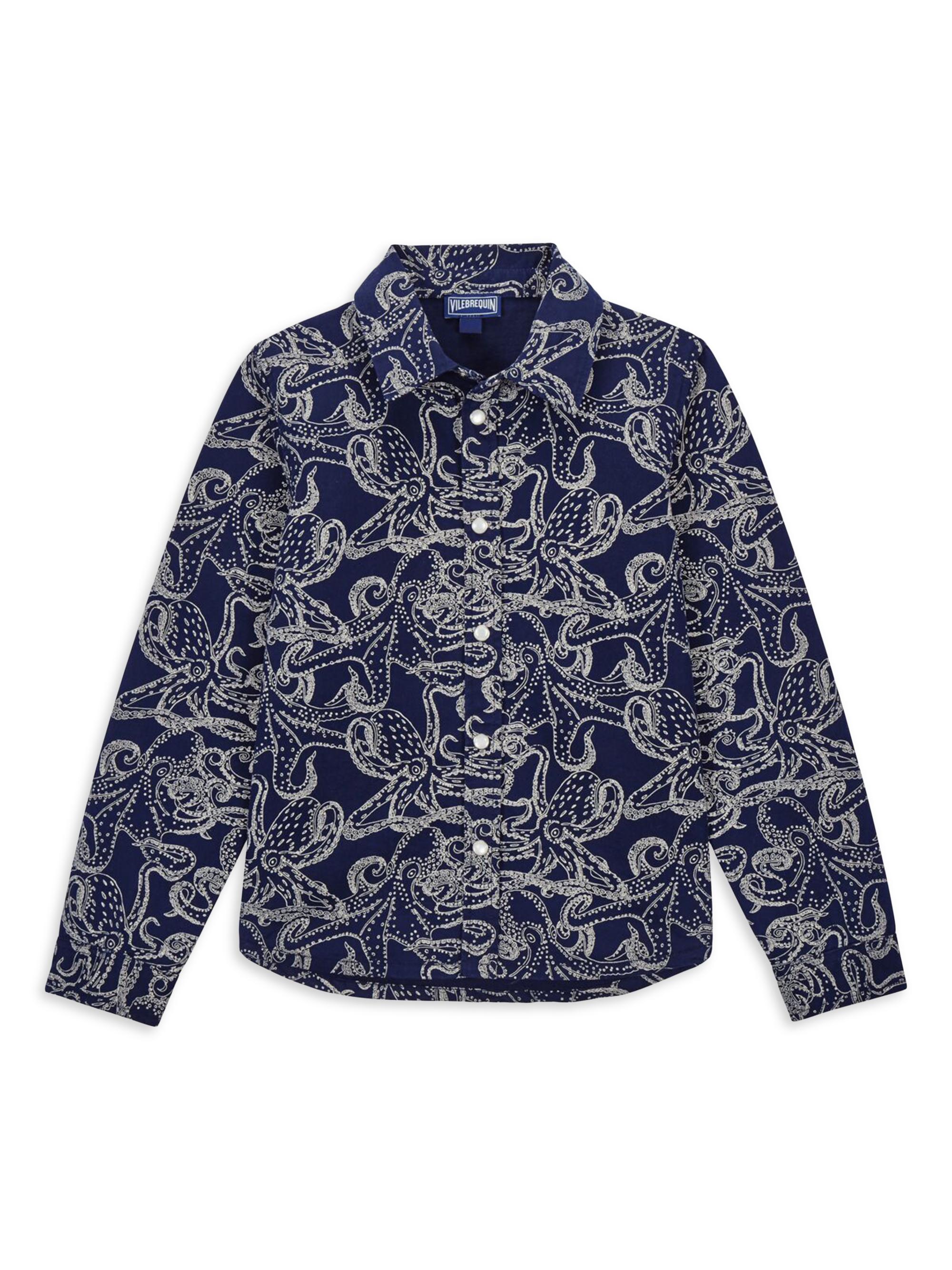 Vilebrequin Little Boy's & Boy's Octopus Long-Sleeve Cotton Shirt - Bleu Marine