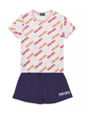 Kenzo Kids logo-print organic cotton shorts set - White