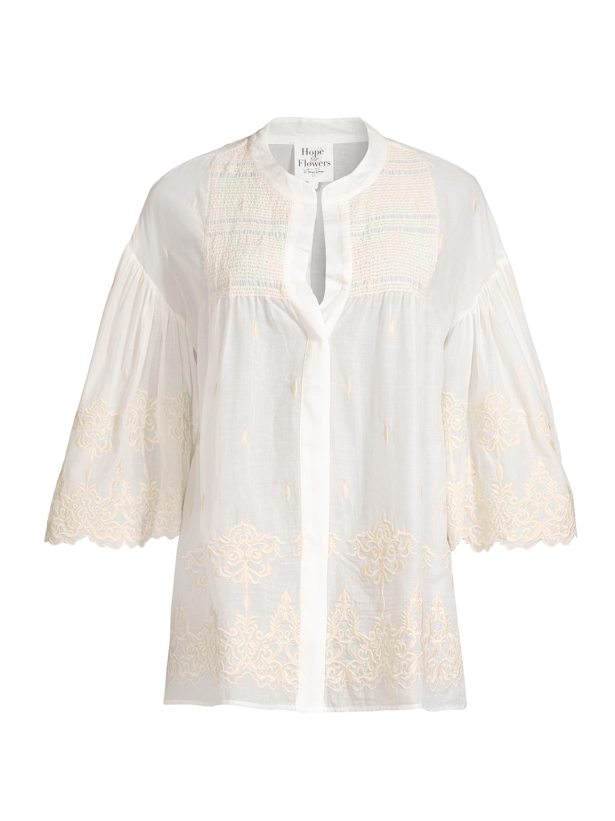 Hope for Flowers Women's Embroidered Cotton Lawn Shirt - Coconut