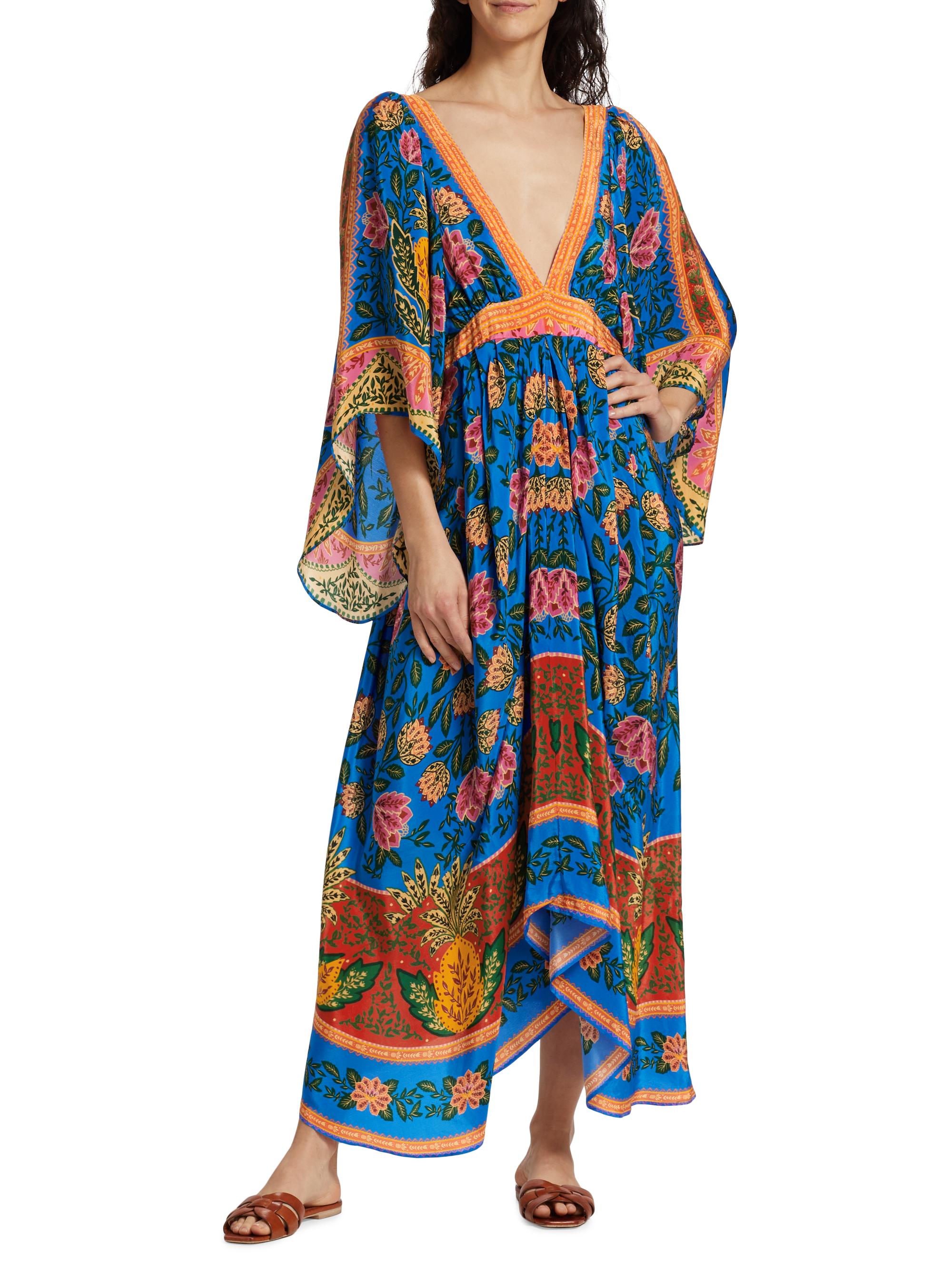 blue pineapple garden maxi dress Farm Rio Pineapple Garden Caftan Maxi Dress