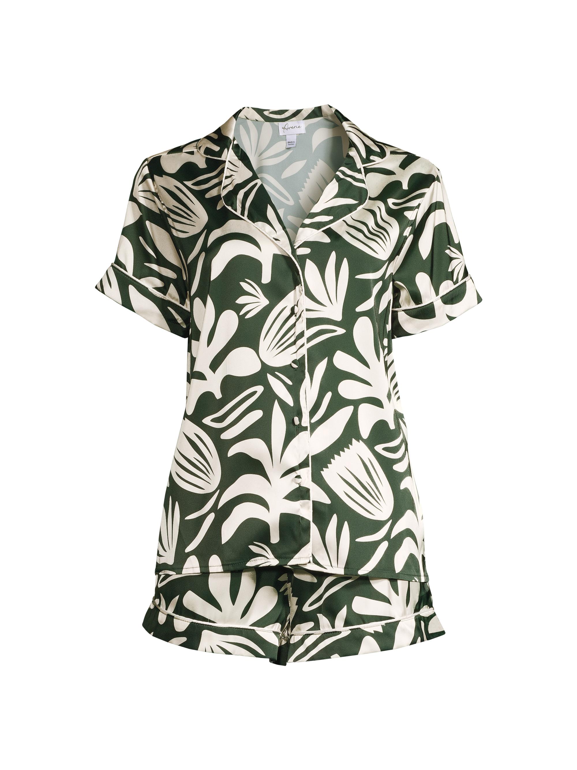 Averie Sleep Women's Palm Print Short Pajama Set - Green