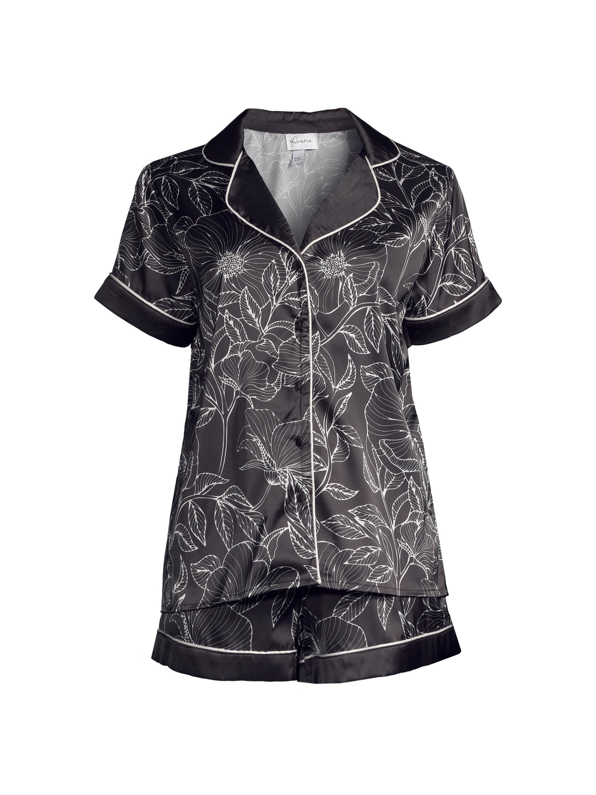 Averie Women's Leaf Print Short Pajama Set - Black