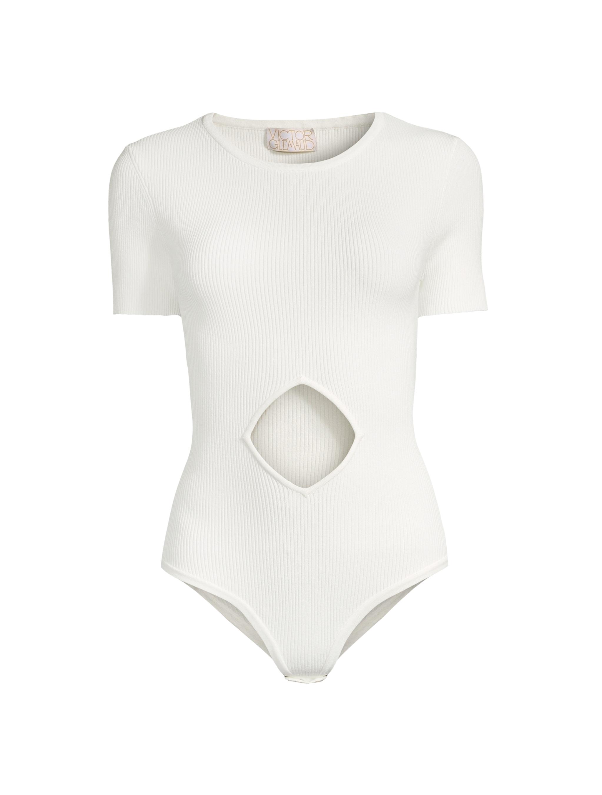 Victor Glemaud Women's Rib-Knit Diamond Cut-Out Bodysuit - White