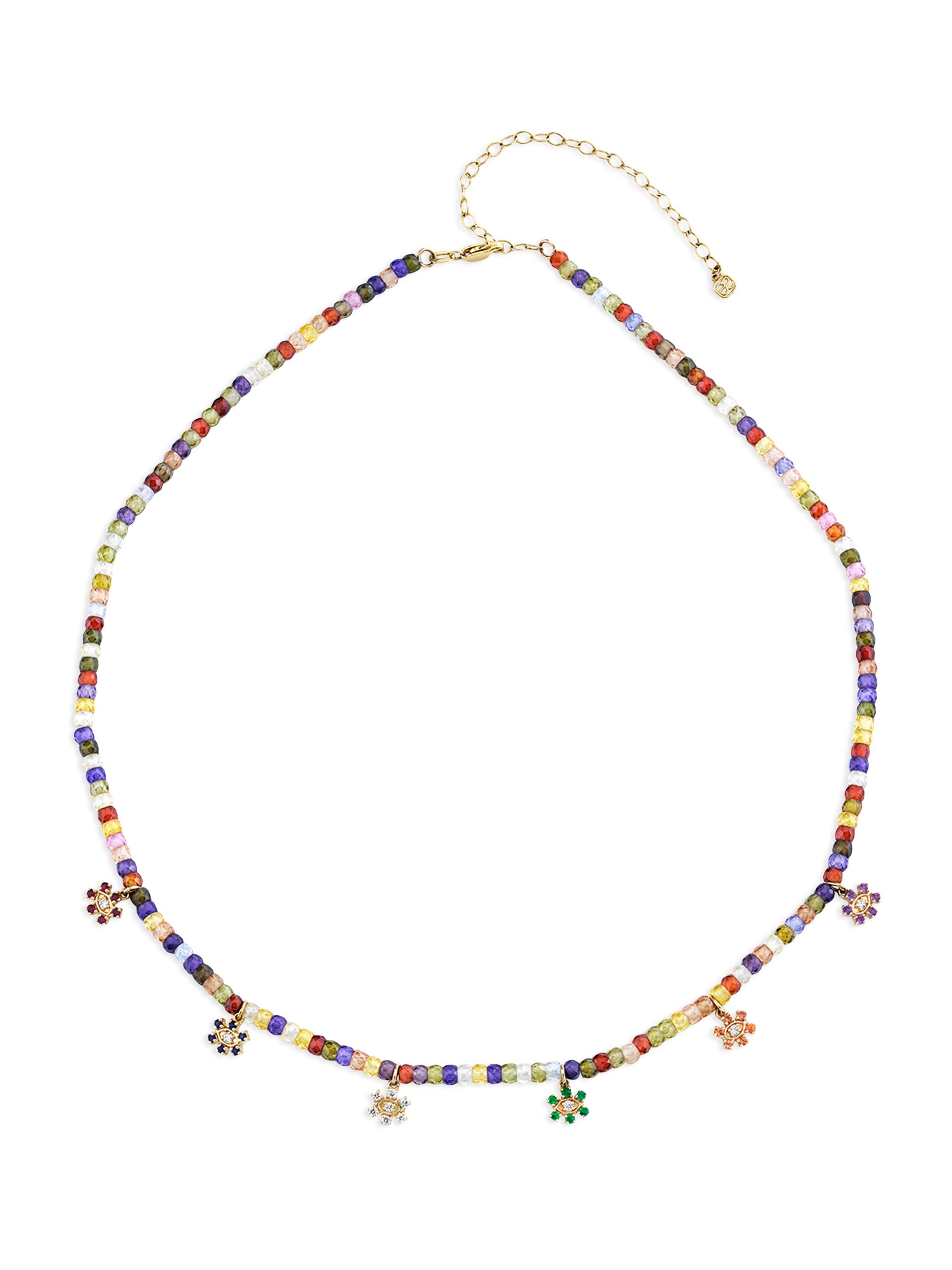 Sydney Evan Women's Rainbow 14K Yellow Gold, 0.166 TCW Diamond & Multi-Gemstone Bead Necklace - Rainbow