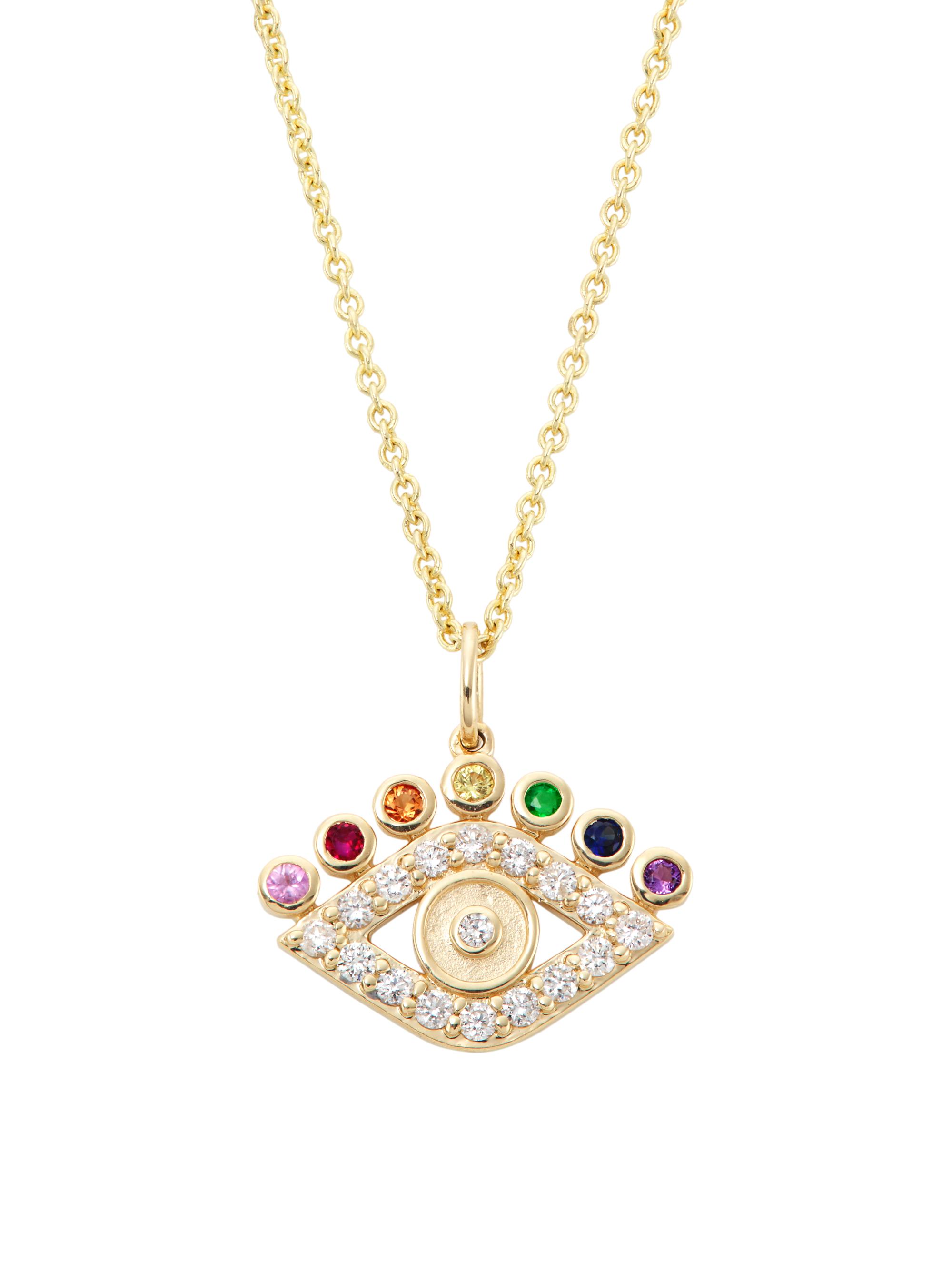 Sydney Evan Women's Rainbow 14K Yellow Gold & Multi-Gemstone  Evil Eye Pendant Necklace - Gold