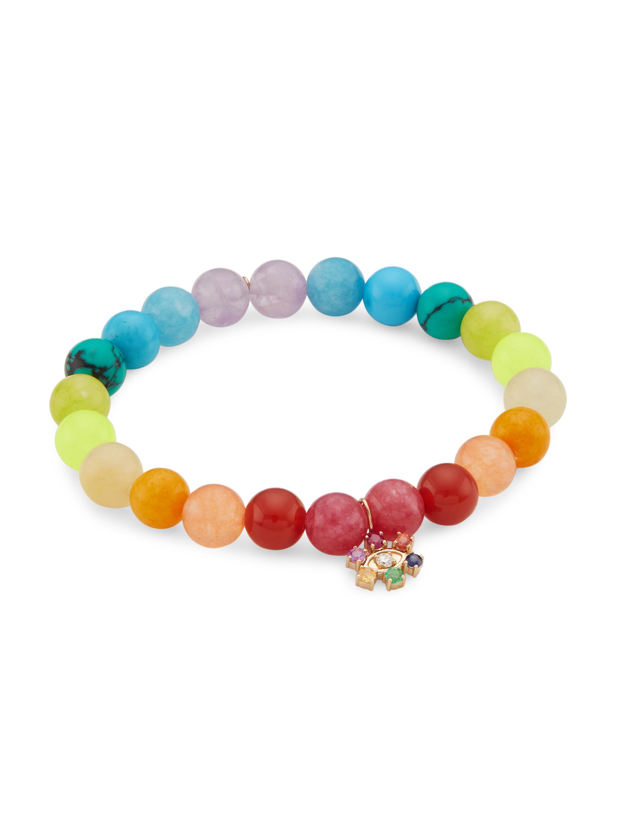 Sydney Evan Women's 14K Yellow Gold & Multi-Gemstone Beaded Stretch Bracelet - Rainbow