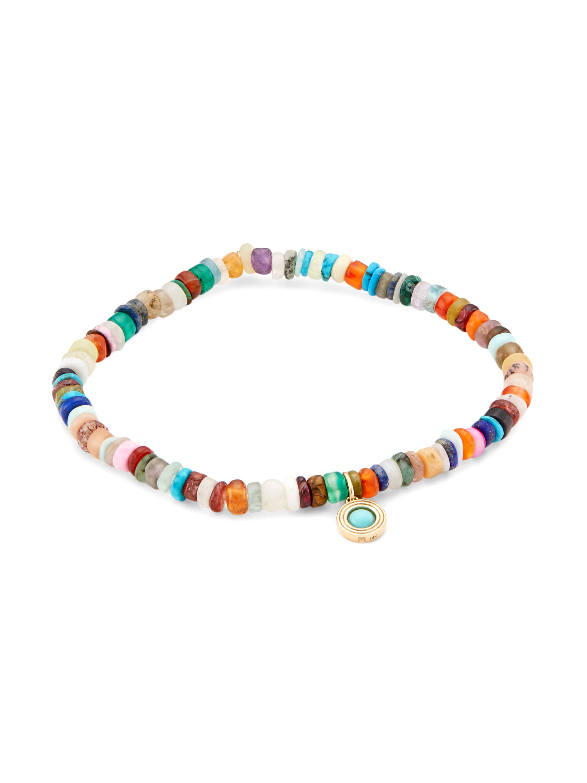 Sydney Evan Women's 14K Yellow Gold, Rainbow Heishi Bead, & Turquoise Stretch Bracelet - Rainbow