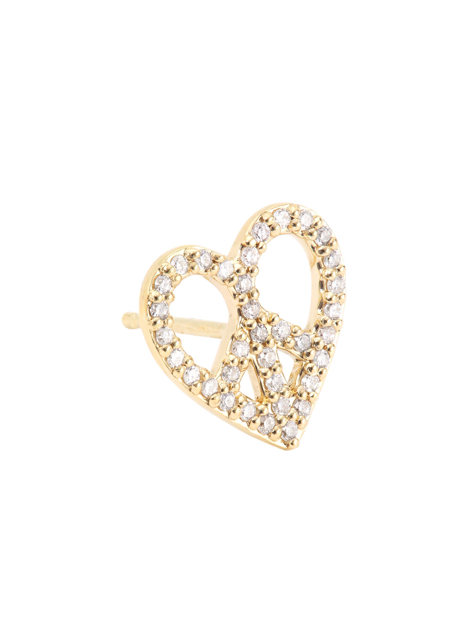 Sydney Evan Women's Psychedelic Grooves 14K Yellow Gold & 0.01 TCW Diamond Heart Peace Sign Stud Earring - Gold