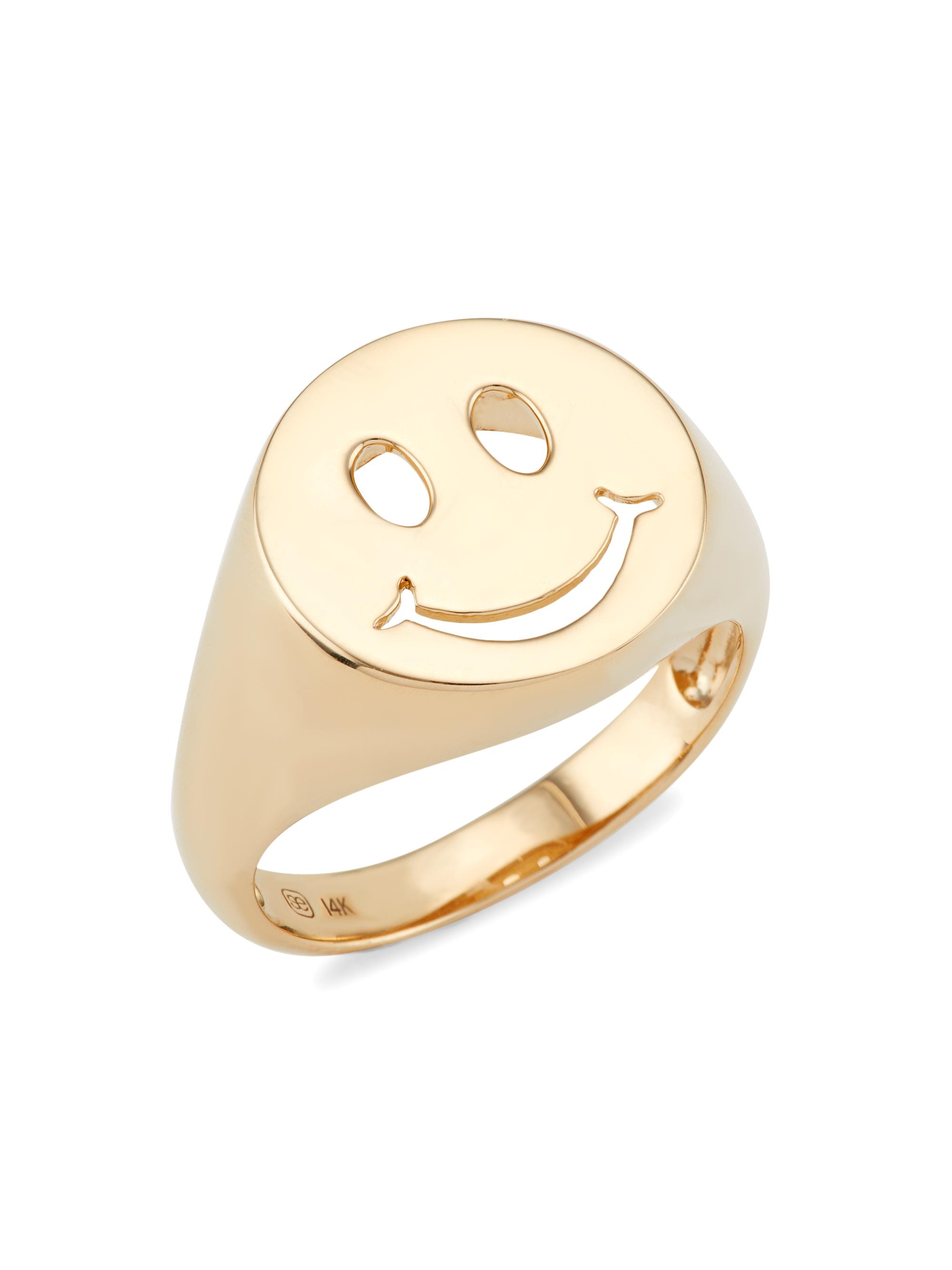 Sydney Evan Women's Happy Face 14K Yellow Gold Signet Ring - Gold