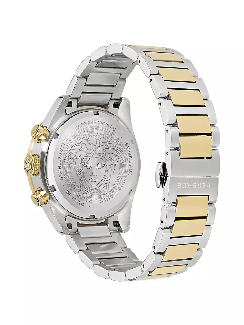 Shop Versace Steel Dome Greca Saks Stainless | Fifth Watch Chrono Avenue Two-Tone