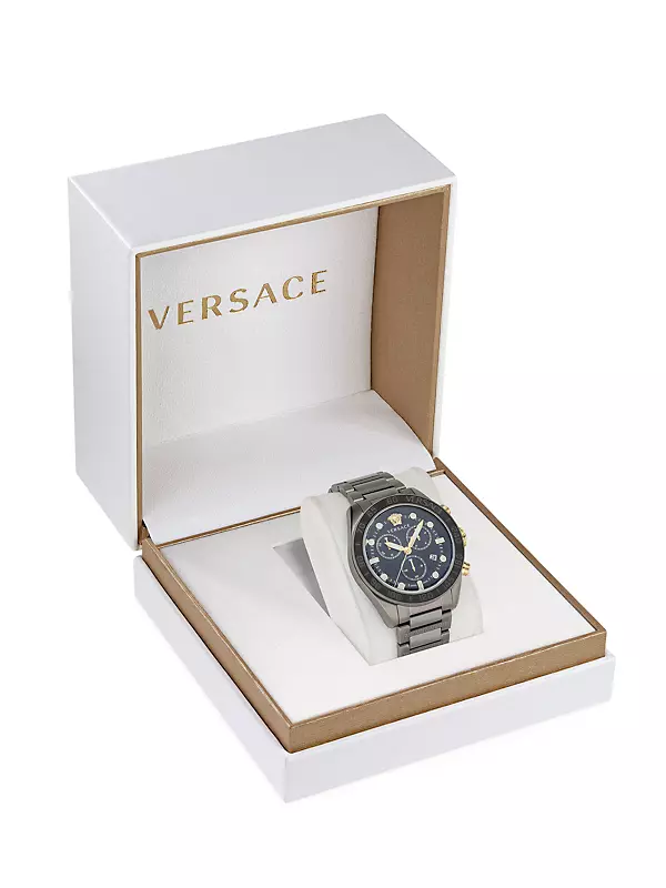 Versace Greca Chrono Collection Luxury Mens Watch Timepiece with a Silver  Bracelet Featuring a Stainless Steel Case and Silver Dial