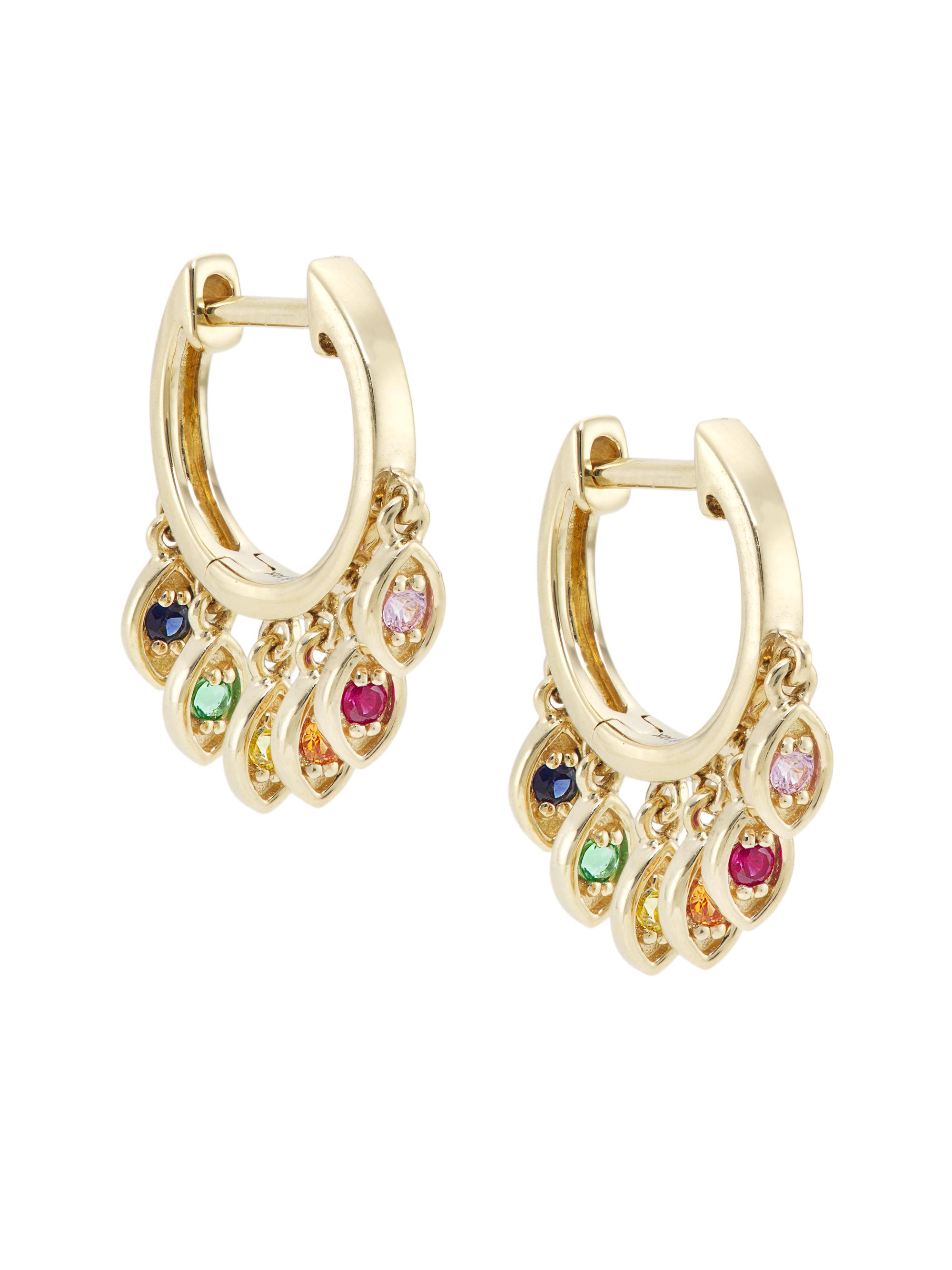Sydney Evan Women's Protection 14K Yellow Gold & Multi-Gemstone Evil Eye Fringe Earrings - Gold