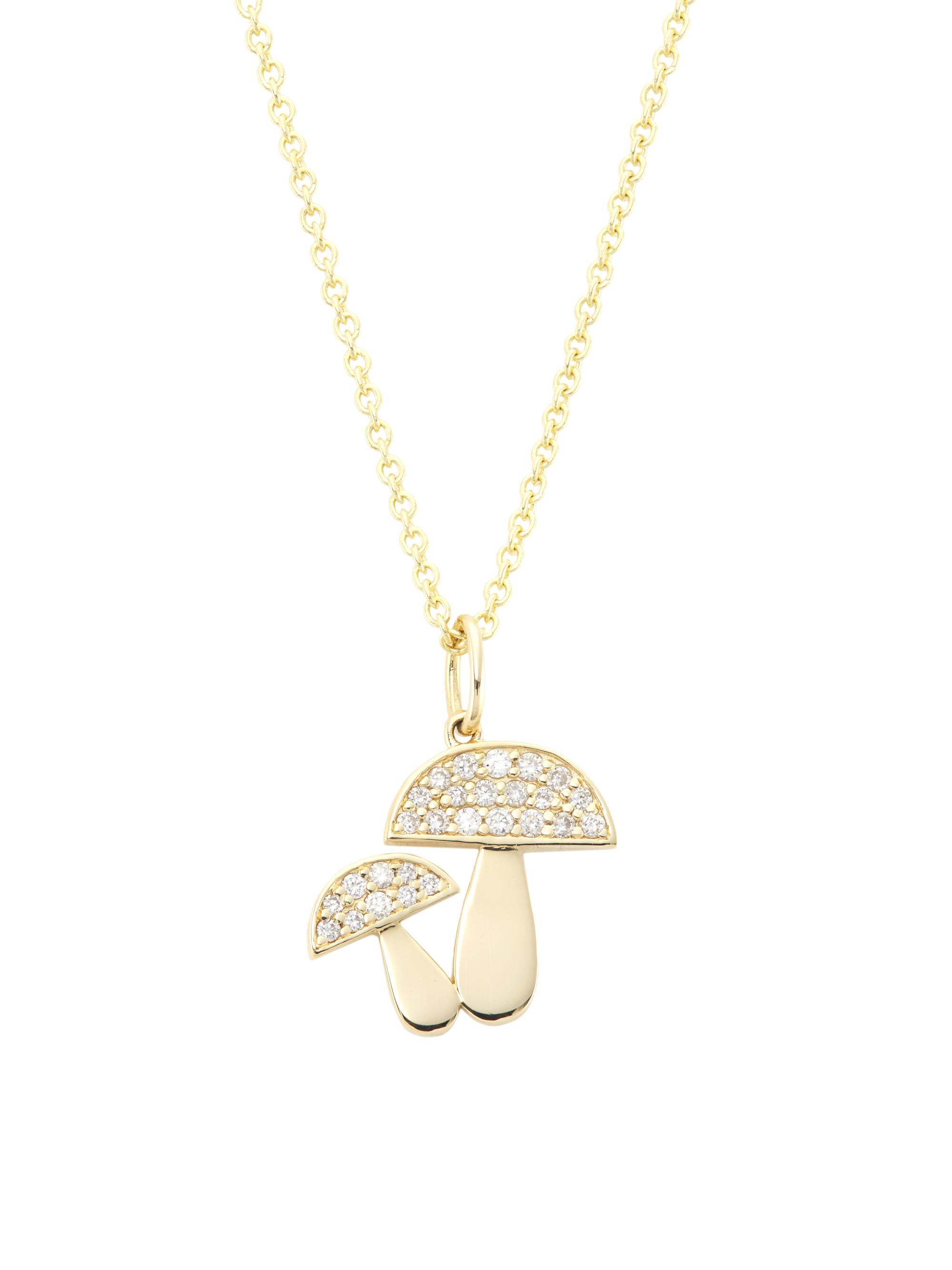 Sydney Evan Women's Psychedelic Grooves 14K Yellow Gold & 0.162 TCW Diamond Mushroom Pendant Necklace - Crystal Gold