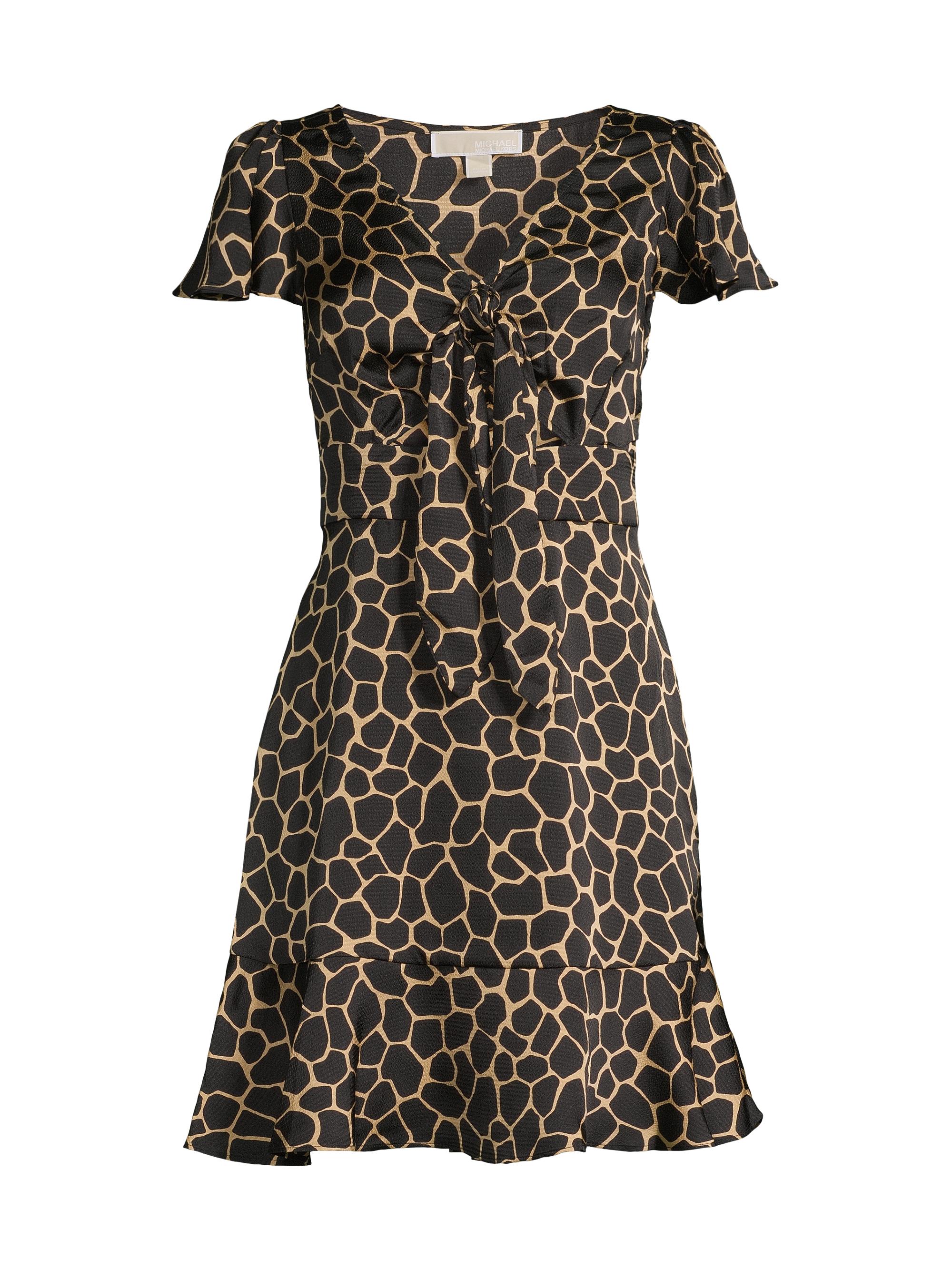 MICHAEL Michael Kors Women's Giraffe Tie-Front Minidress - Khaki Multi