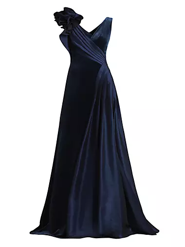 Taffeta Velvet Rosette Gown