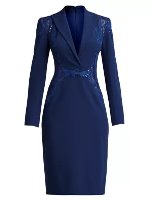 Tadashi Shoji Women's Crepe Lace-Paneled Midi-Dress - Night Blue
