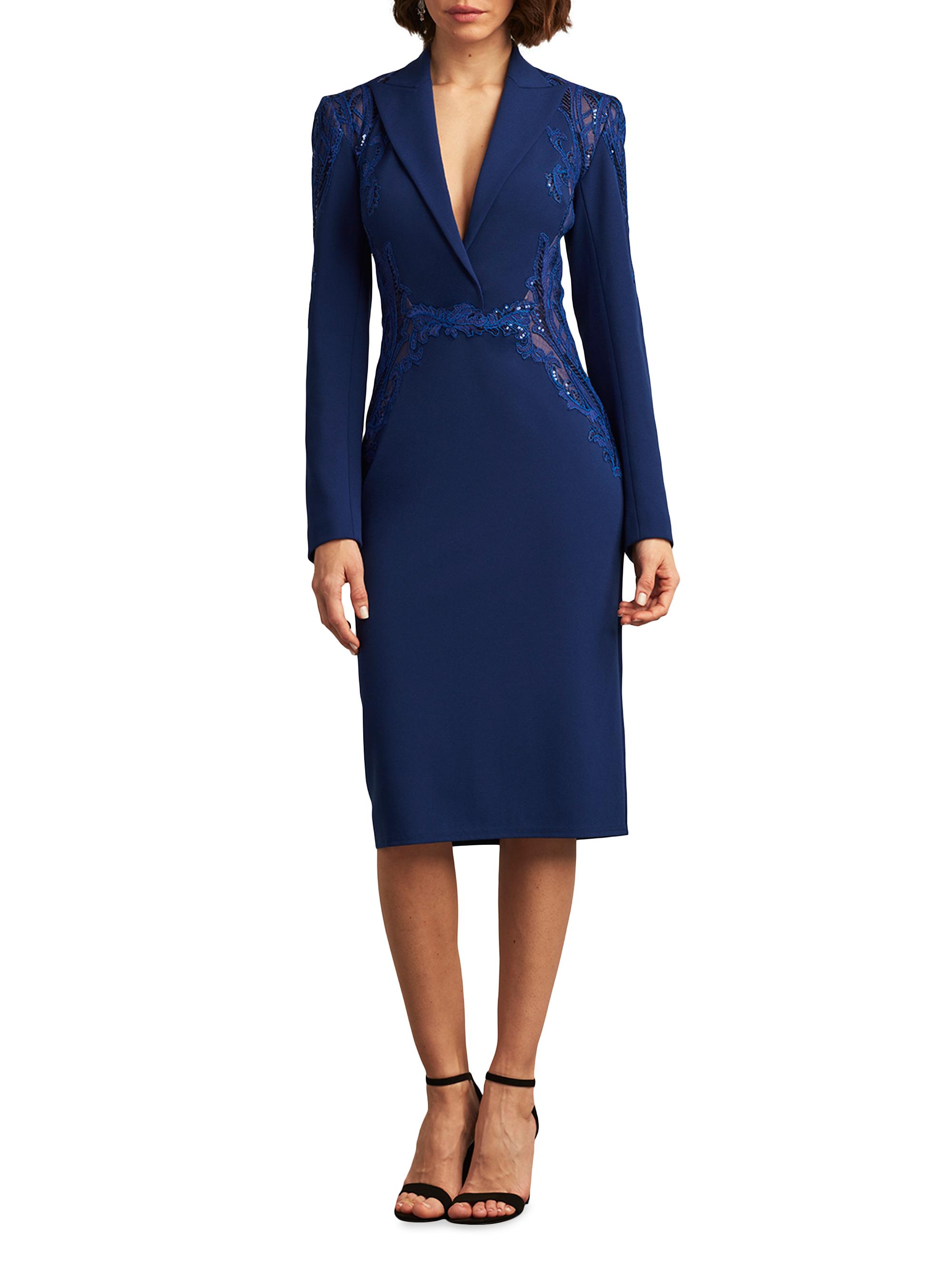 Tadashi Shoji Crepe Lace-Paneled Midi-Dress | Saks Fifth Avenue